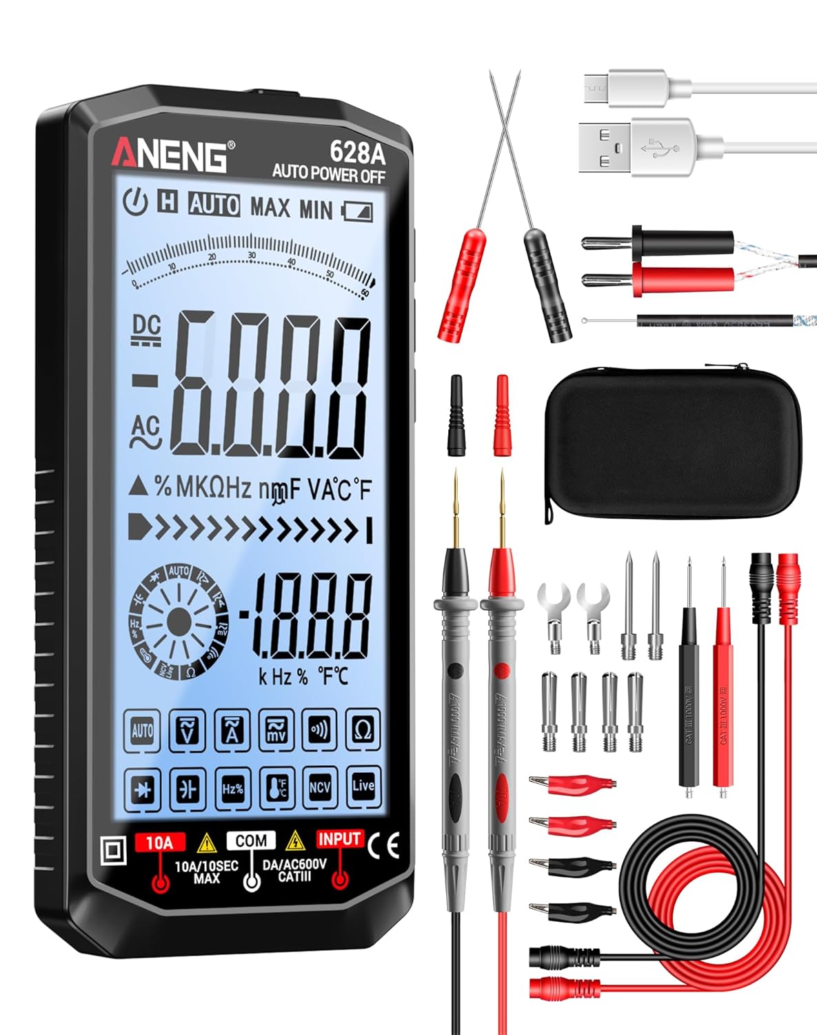 ANENG Multimeter,Digital Voltmeter Tester,TRMS 6000 Counts Rechargeable Meter Measures AC/DC Voltage,Current,Resistance,Capacitance,Temperature,Hz,NCV,Diode,Continuity Auto Ranging Electircal Tools