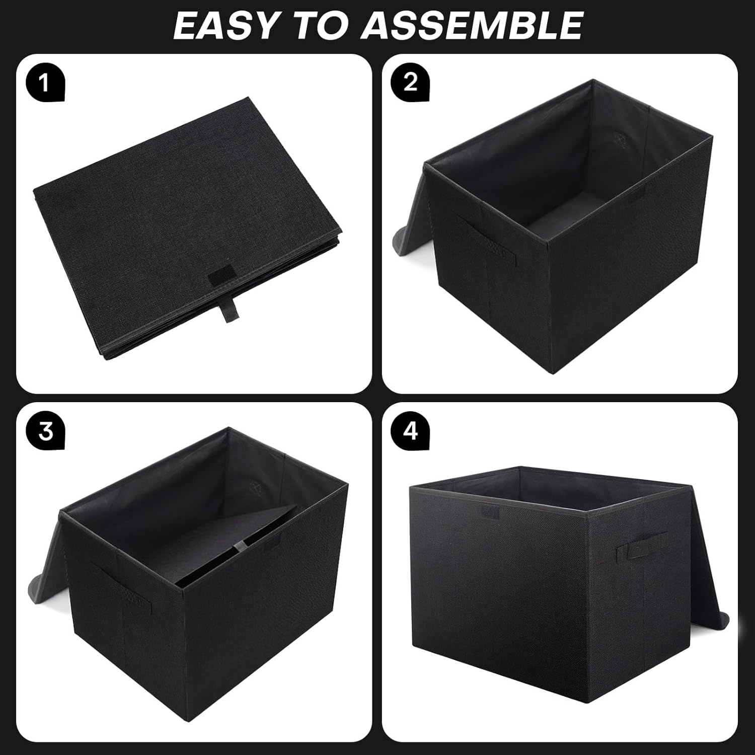 Large 17" 42 Quarts Collapsible Stackable Storage Bins with Lids [3-Pack] Foldable Fabric Linen Storage Boxes Cube, Closet Organizer Baskets with Label (16.7 x 12 x 12", Black)