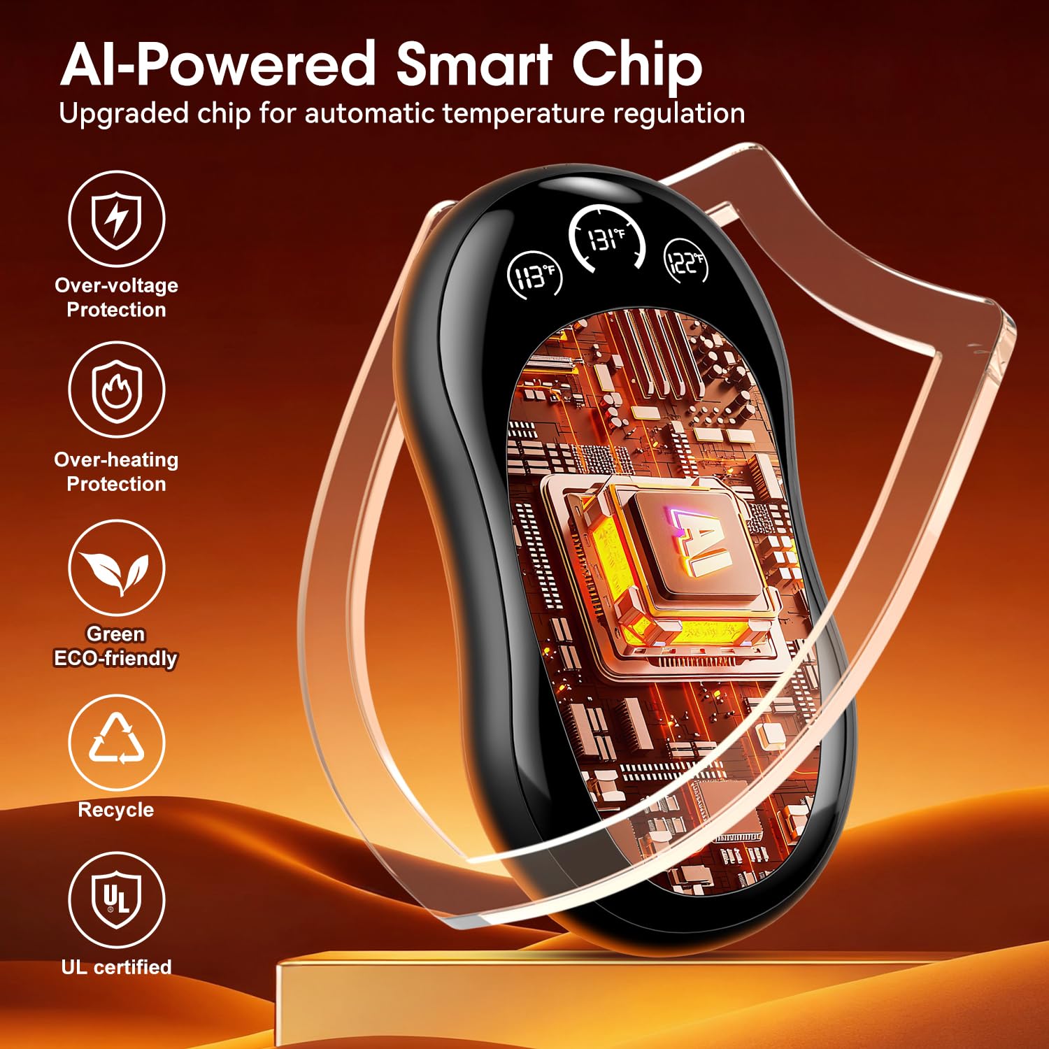 Hand Warmers Rechargeable 2 Pack, 6000mAh UL Certified Safe Electric Hand Warmers with 3-Temp Display, Ultra-Slim Portable Pocket Heater, Outdoor/Hunting Essentials, Gifts for Christmas Men & Women