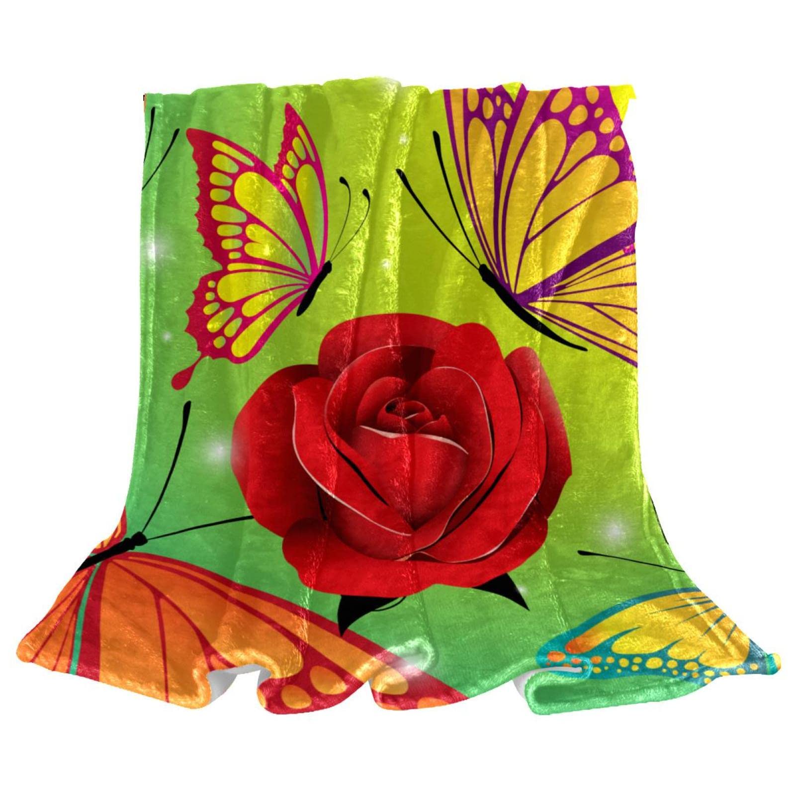 Couverture polaire de literie haut de gamme au motif papillon rose et rouge