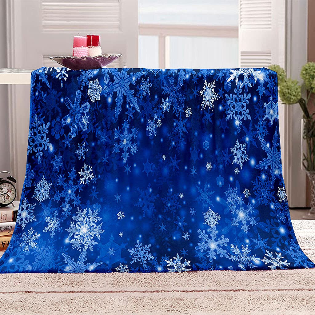 Couverture polaire douce flanelle flocons de Noël bleue lit adulte