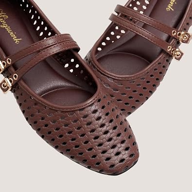 Double Straps Woven Mary Jane Flats Women | Breathable Mary Jane Shoes Women,Flat Shoes Dressy Casual Comfortable,Slip Resistant,Flats Shoes for Work Office Business