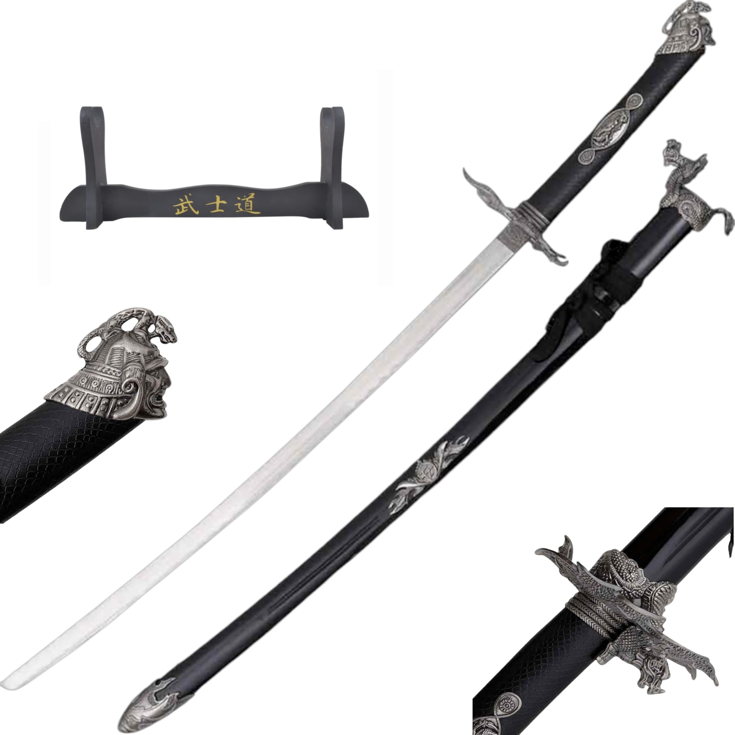 Katana Schwert echt Samurai Schwert aus Stahl mit Einer Scheide und Stand zur Dekoration für einen Sammler oder als Geschenk JL-055B