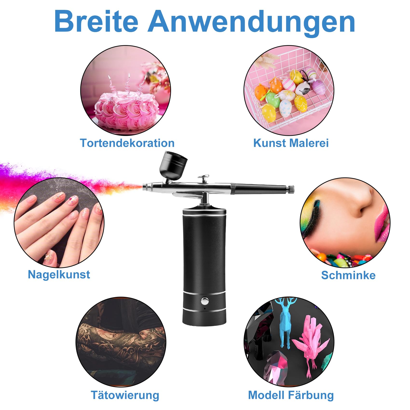 Daakro Wireless Airbrush Set with Air Compressor, Portable Handheld Cordless Mini Rechargeable Air Brush for Makeup, Cake Decoration, Nail Art, Tattoos, and Face Painting