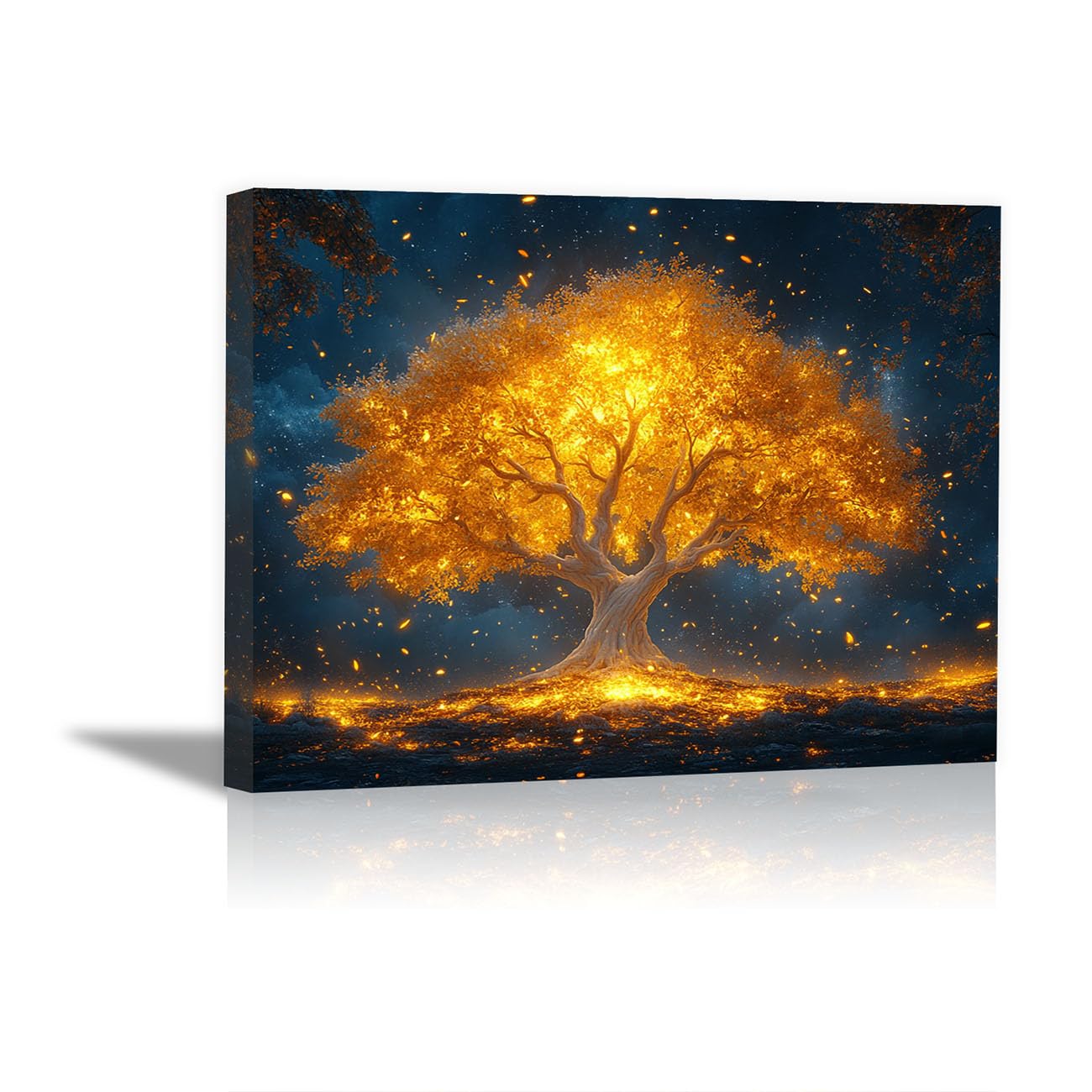 TODOAA Naturaleza Cuadro Árbol Abstracto Modernos Graffiti Hermoso Árbol Decoracion Salon Lienzo, Dormitorios Para Comedor Oficina Pasillo Cocina Y Baño（Oro 13-50x70cm Enmarcado