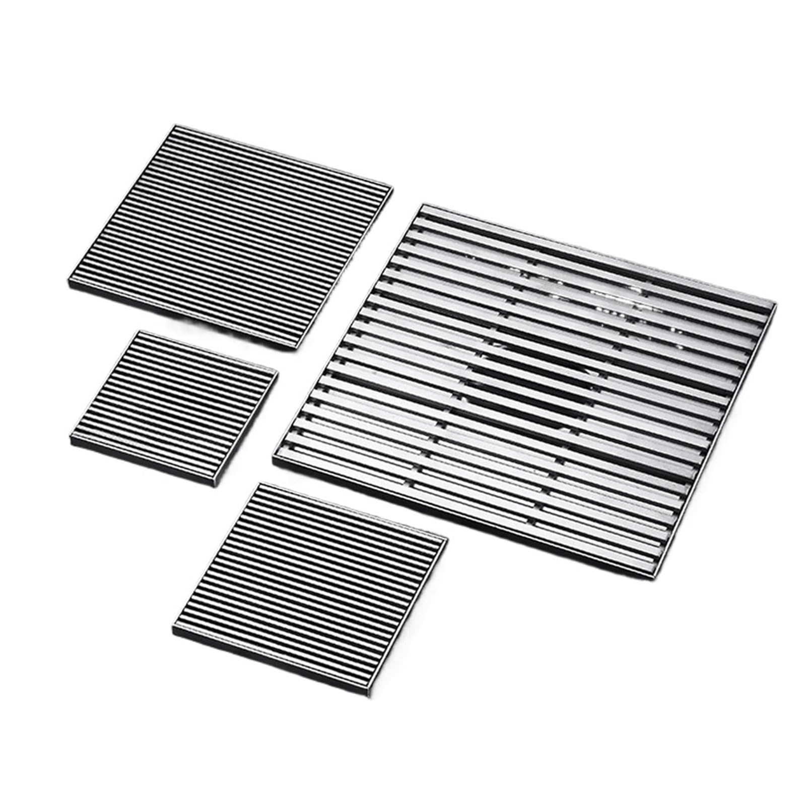 Gulley Grid Square Floor Drain 304 Stainless Steel Brushed Solid Stripes Bathroom Shower Drainage Drains Cover 12/15/20cm(Brushed 15cm)