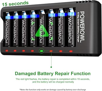 POWEROWL Gold-top Rechargeable AA Batteries PRO w/ 8 Bay Charger, High Capacity 2800mAh, Premium NiMH Double A Battery -8 Count