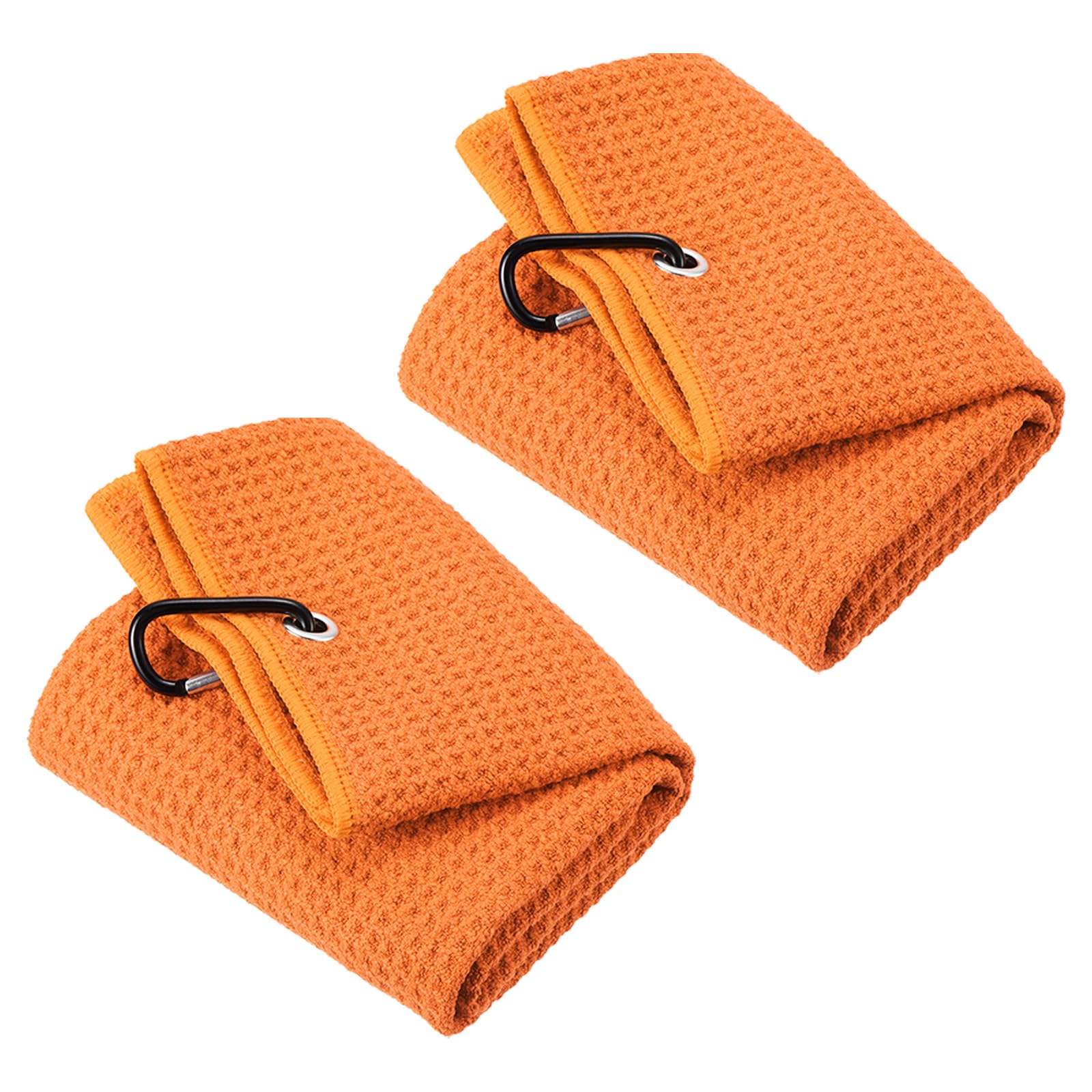 PATIKIL 12"x12" Tri-Pli Golf Serviettes, 2 Paquet Gaufre Motif Serviettes Doux Fibre Fort Eau Absorption avec D Pince pour Golf Amoureux, Orange