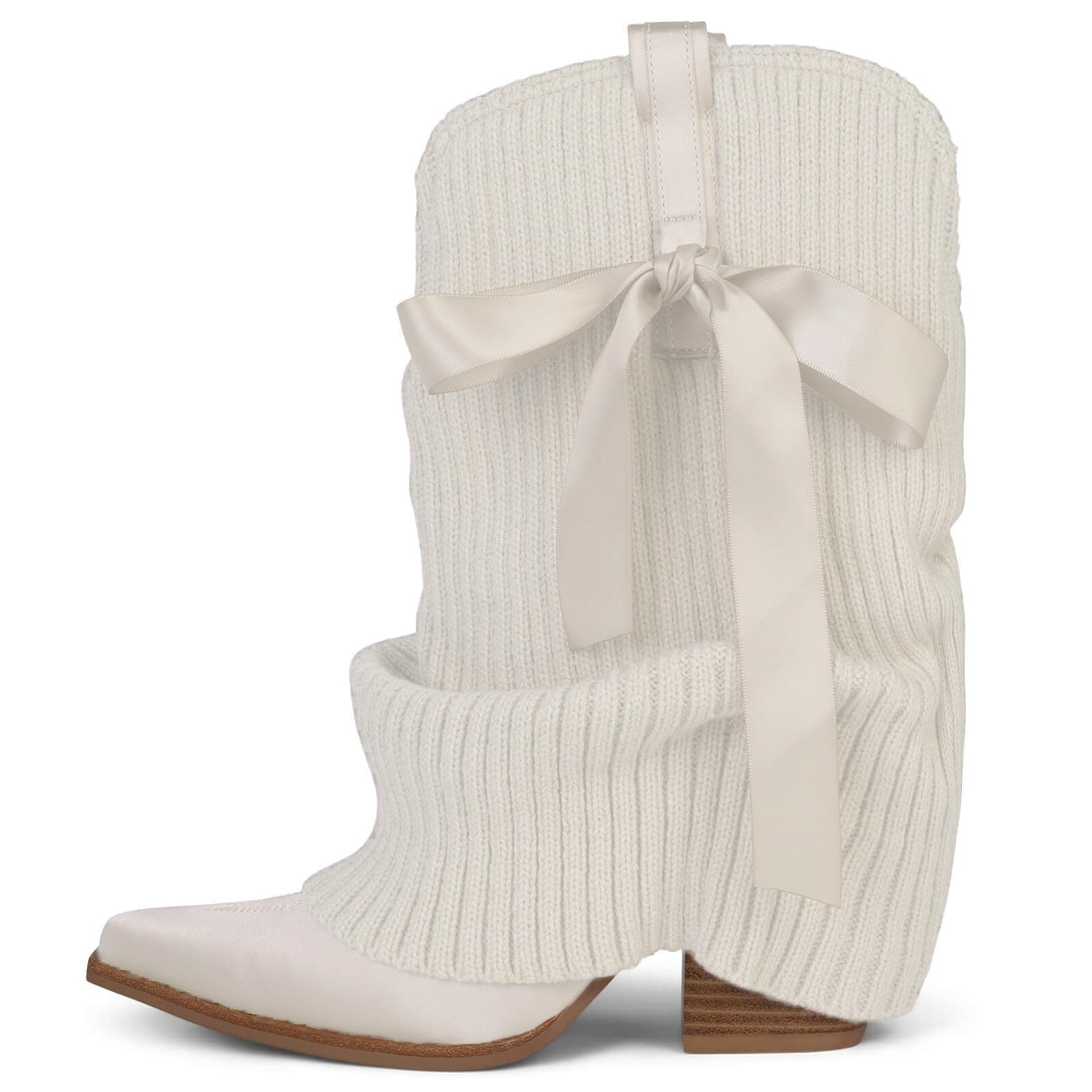 Knitted Cowboy Boots for Women Fold Over Short Cowgirl Boot Slouch Western Mid Calf Booties Pull On Chunky