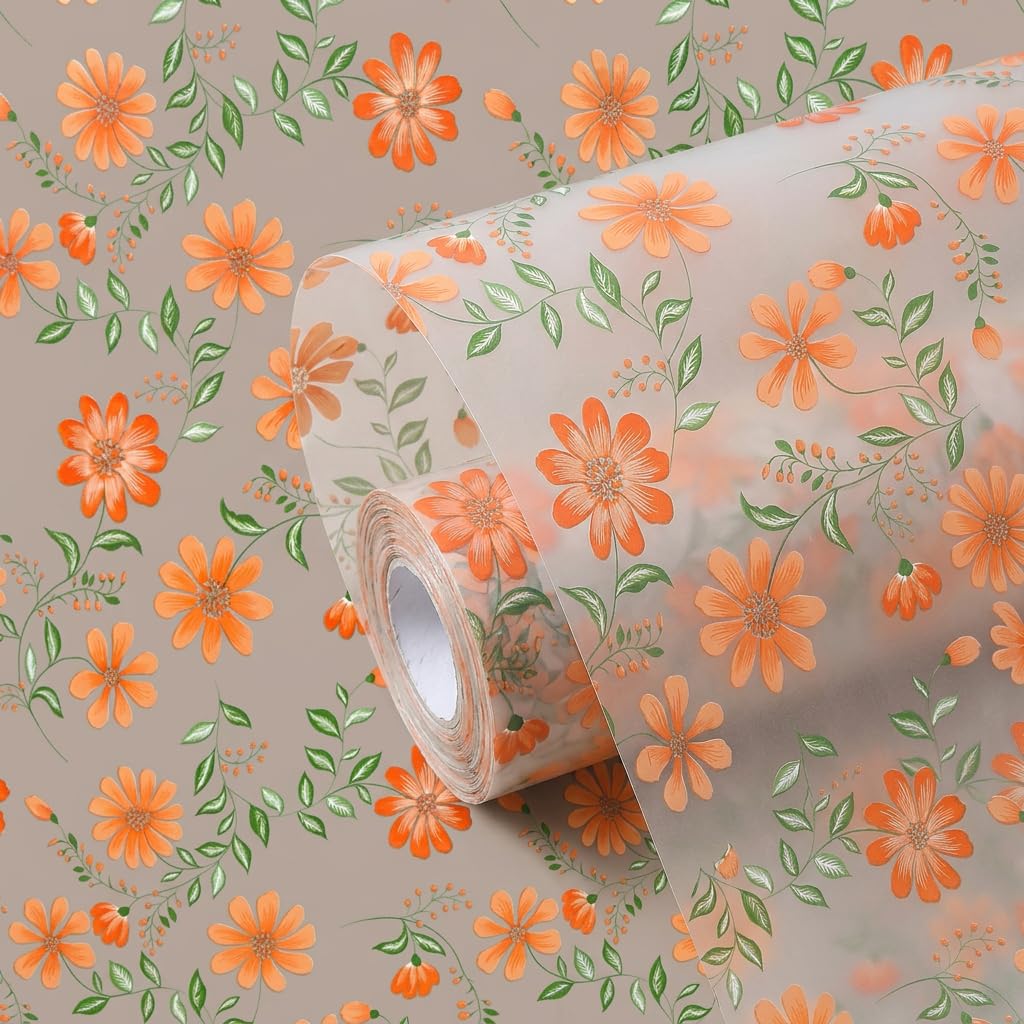 Star Weaves (50 cm x 5 Meter) Anti Slip Drawer Mats for Kitchen Shelf Liners for Kitchen Shelves, Sheet for Fridge, Kitchens, Cabinet, Cupboard, Drawers, Wardrobe (Orange Flowers)-image-11