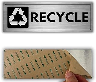 Recycle Sign - 3 x 9 Inch - Aluminum - Strong Self-Adhesive Recycling Sign - Thick Aluminum Metal - Signal for Business & Home - (Recycle)