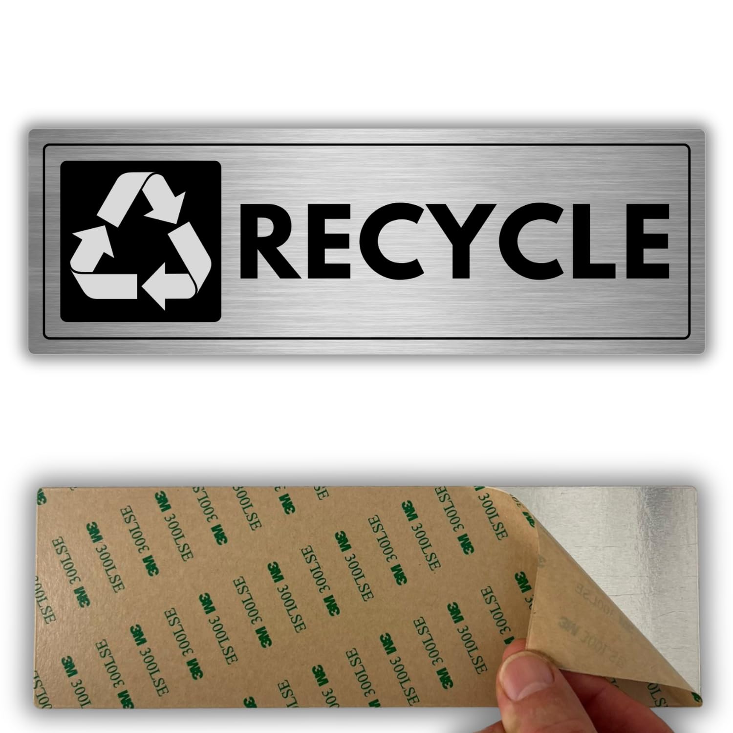 Recycle Sign - 3 x 9 Inch - Aluminum - Strong Self-Adhesive Recycling Sign - Thick Aluminum Metal - Signal for Business & Home - (Recycle)