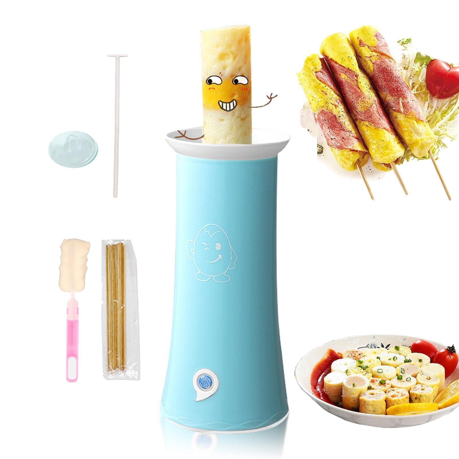 Máquina eléctrica para enrollar huevos, hervidor de huevos antiadherente con calentamiento de 360 grados, máquina multiusos para cocinar salchichas y tortillas para el desayuno en el hogar blue