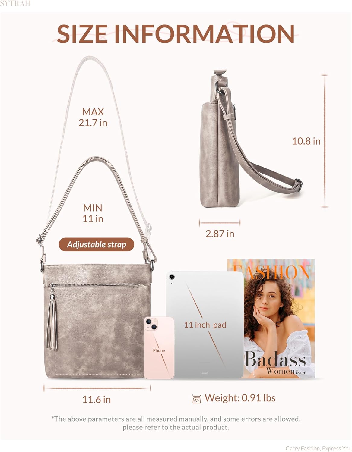 Crossbody Purses for Women, Premium Vagan Leather Crossbody Bag, Adjustable Strap Lightweight Shoulder Bag with Tassel - Image 5