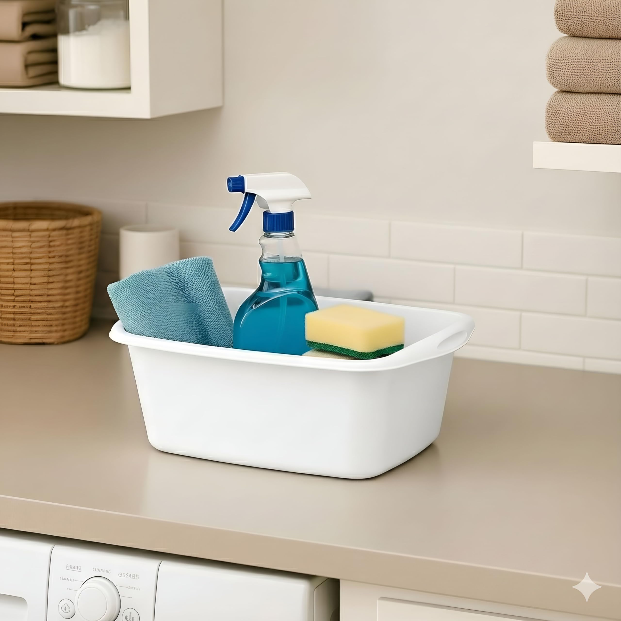 Tribello Paquete de 2 sartenes de plástico para fregadero de cocina, lavabo y baño de pies para remojar los pies, cubo de lavado para lavar y almacenar suministros de limpieza, 12 cuartos de galón,