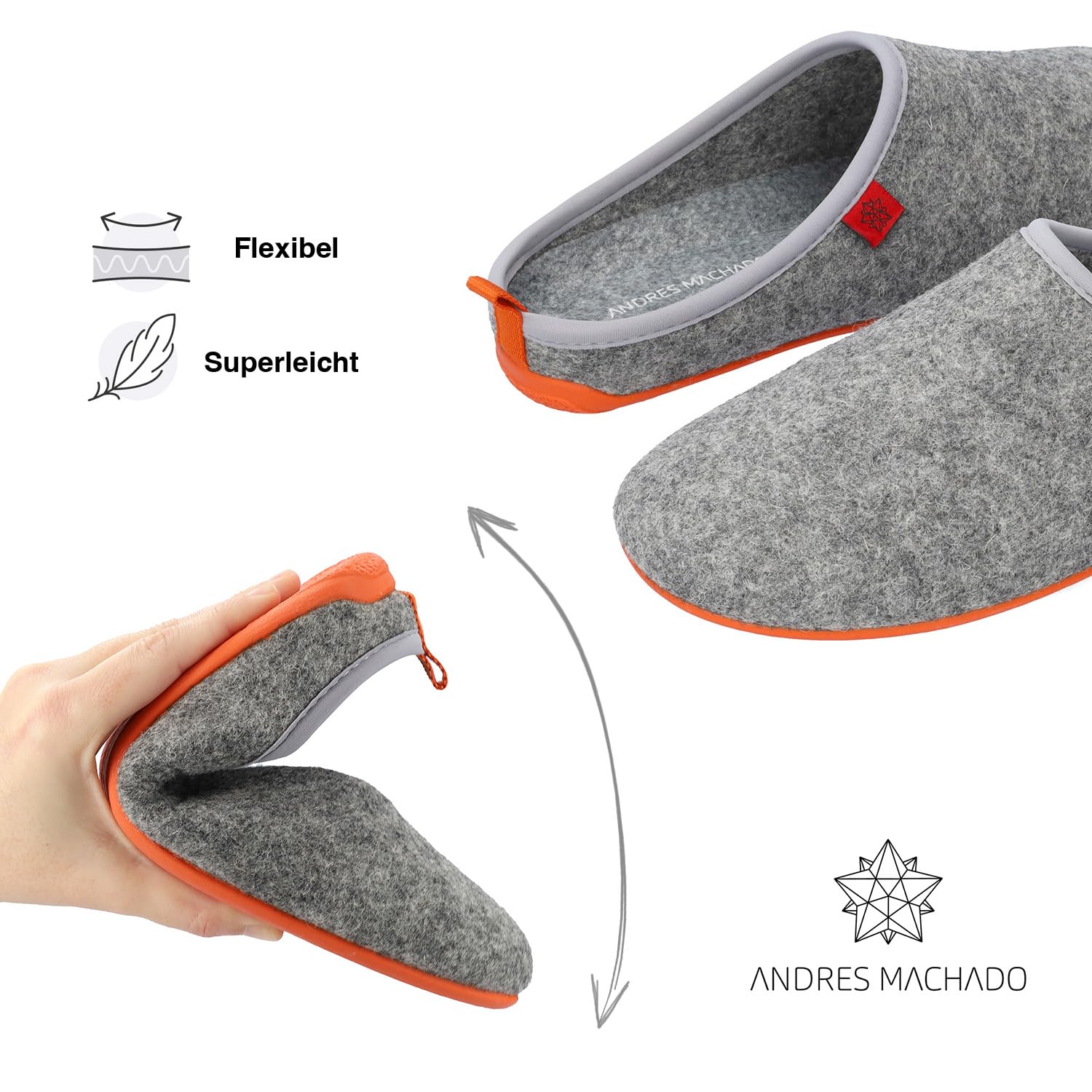 Andrés Machado - Hausschuhe für Damen Herren - Sommer Winter - DYNAMIC – Unisex Pantoffeln Slipper – Wolle und Filz – rutschfeste Gummisohle und herausnehmbares Fußbett - EU 37 bis EU 50