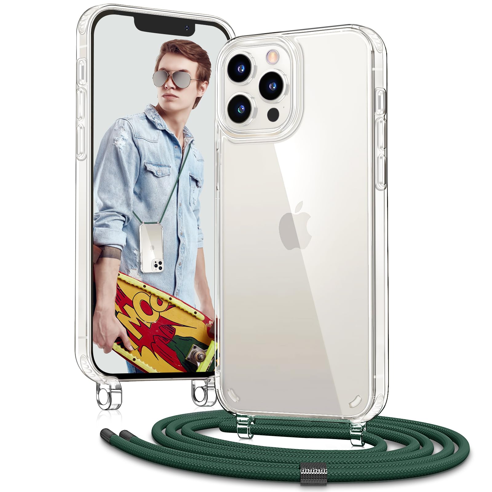 Vaykwo Handykette mit Band für Apple iPhone 14 Pro Hülle - Necklace Handyhülle - Transparente Case zum Umhängen mit Kameraschutz und Bildschirmschutz - Schwarz | Necklace Handyhülle, Transparente Case zum Umhängen, Verstellbar und Abnehmbar