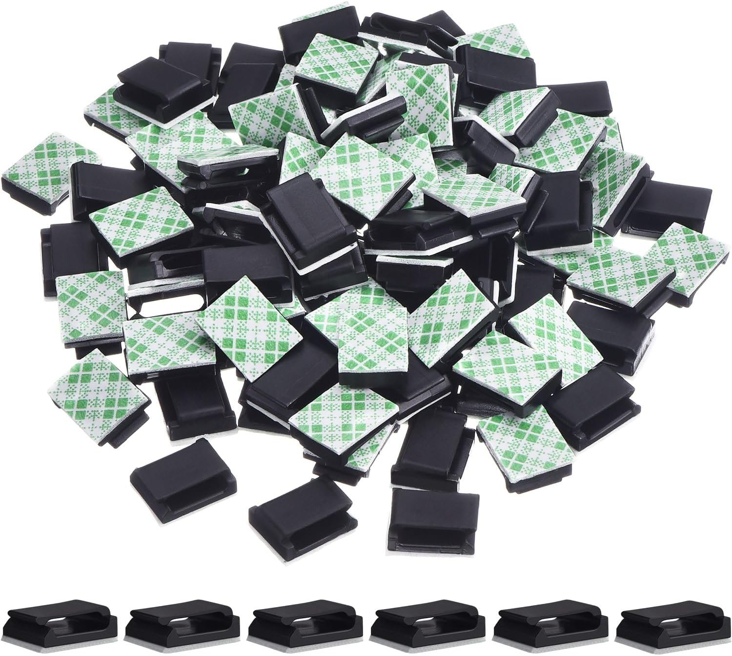 100 PCS Adhesive Cable Clips (Small, Black), Upgraded Wall Wire Holder Cord Organizer for Cable Management Under Desk, Light Clips Hooks for LED, Car Dash Cam, USB Cable