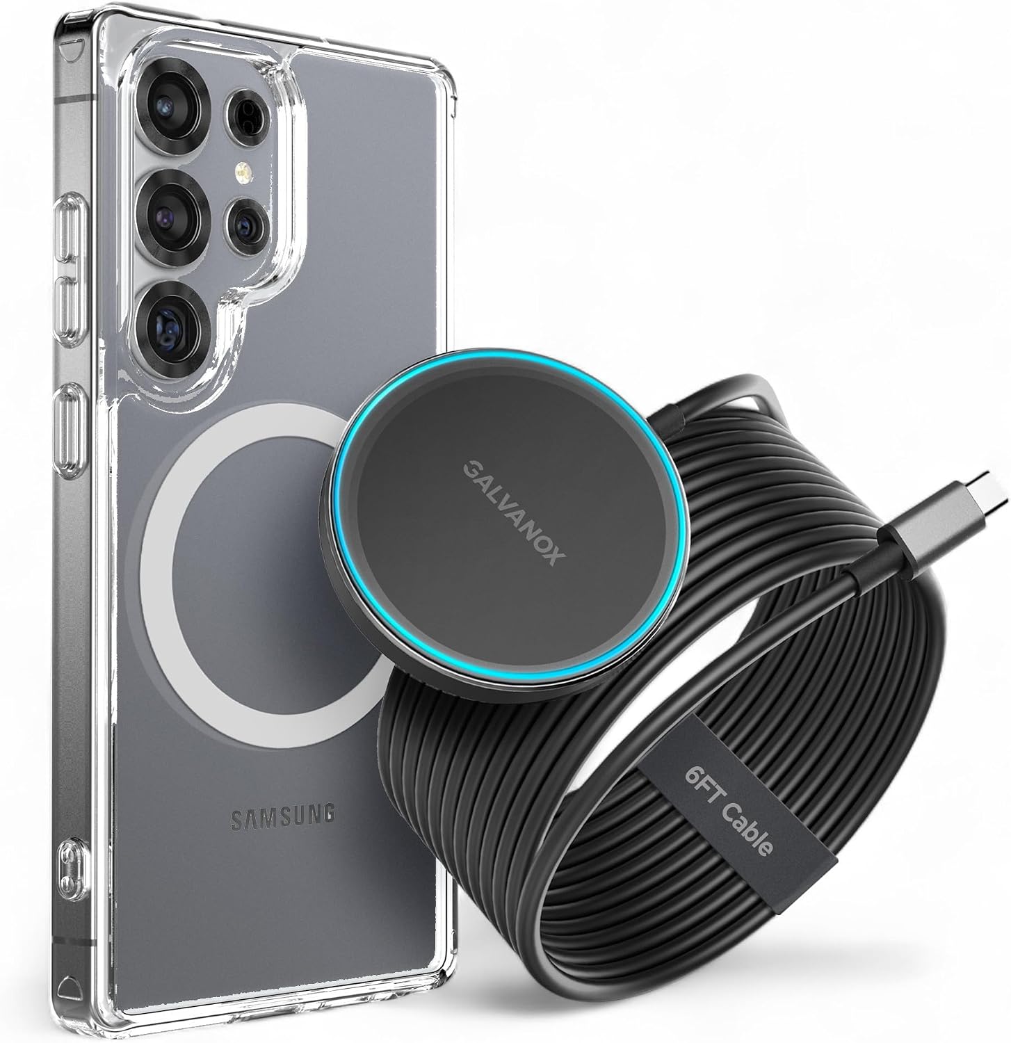 Magnetic Charger for Samsung, Fast Wireless Charging for Galaxy S26 Ultra, S25 S24 Plus and Android Devices - USB Type-C (6Ft)