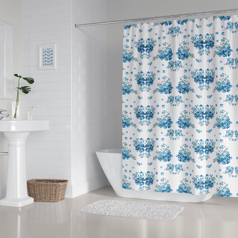 Cortina de Ducha Flor Azul Elegante Cortina Ducha Antimoho Impermeable Lavable Poliéster Tela con 12 Ganchos Bañera Cortinas de Baño para Familiar Dormitorio Hotel(180x220cm)
