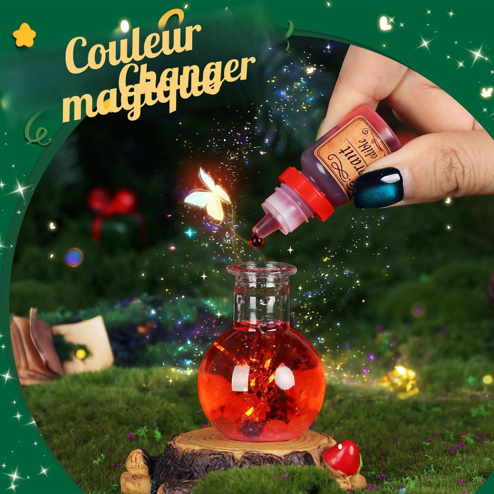 Kit de Potions Magique Maison de Fée - 20 Potions avec Poussière de Gemmes, Jouet Créatif Cadeau pour Enfants 6+ Ans Noël & Anniversaire