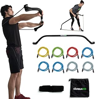 Gorilla Bow Portable Home Gym Resistance Band System, Weightlifting and HIIT Interval Training Kit, Full Body Workout Equipment (Black, Heavy Original Size)