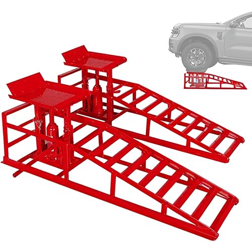 2 Pack Hydraulic Car Ramps, 11050LBS 5T Car Ramp High Lift 9"-14.2", Heavy Duty Steel Car Lift Ramp, Automotive Truck Service Ramps for Oil Changes Support Jack for Maintenance, Red