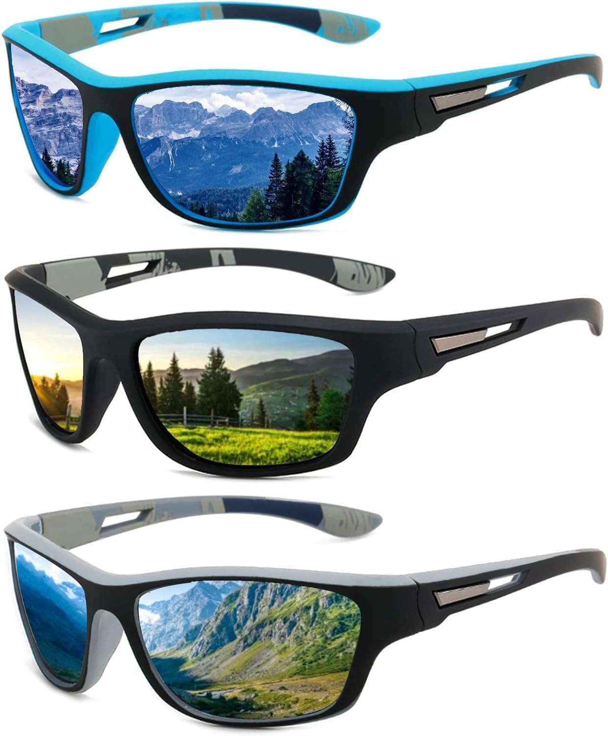 3 Pcs Polarized Sunglasses Mens/Women Sport Glasses UV400 Driving Fishing Running Cycling Outdoors Sun Glasses