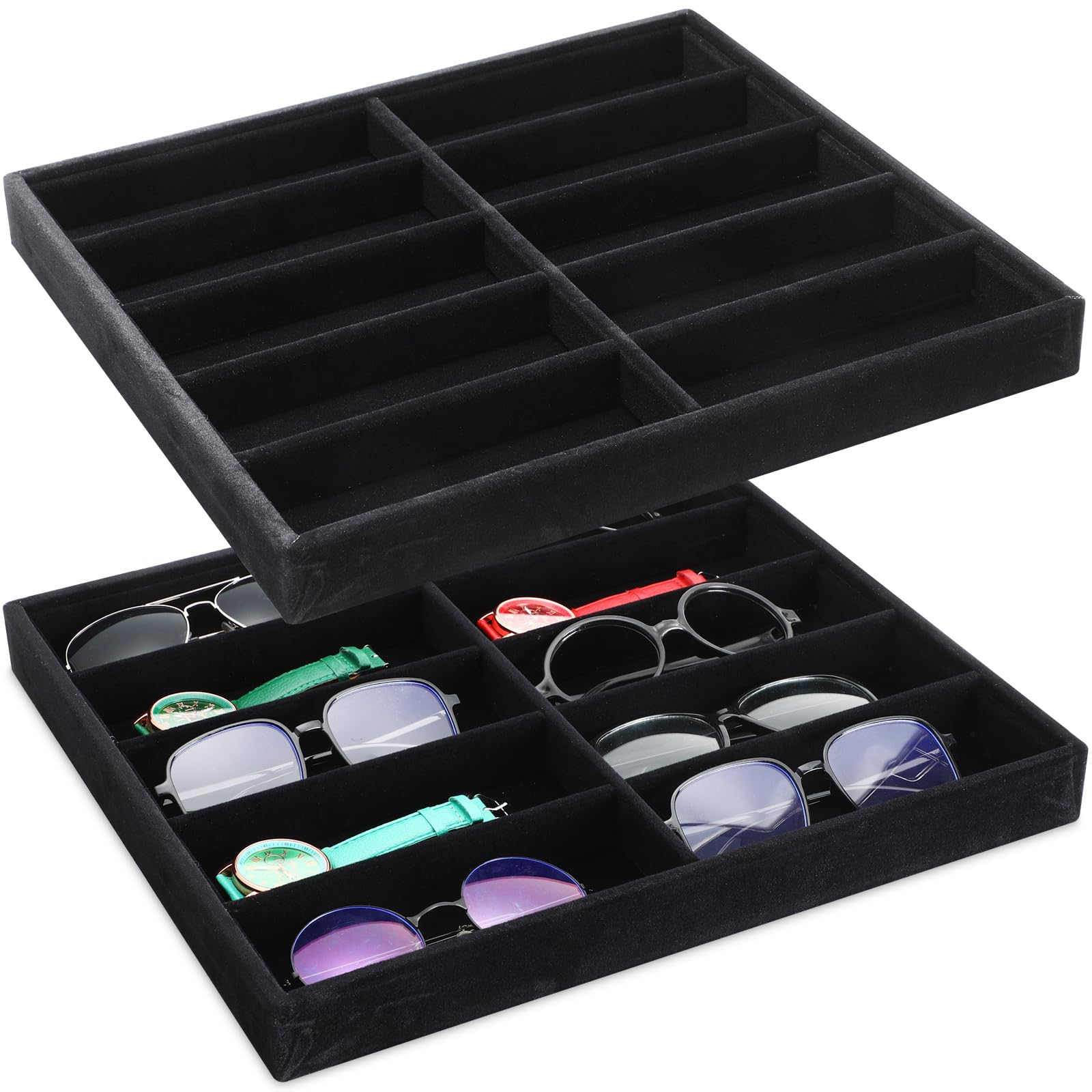 Plateau empilable pour ranger 10 lunettes et montres de luxe