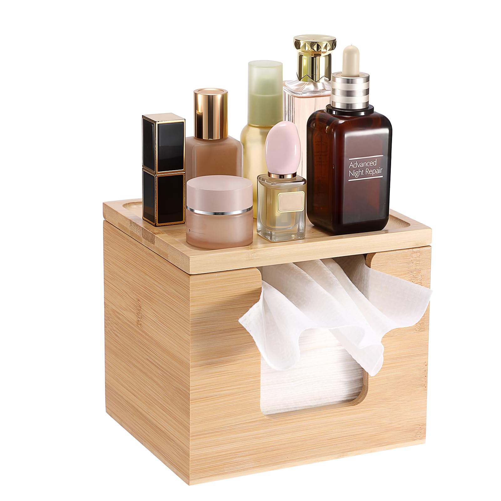 BTSKY Bamboo Disposable Face Towel Box Holder, Tabletop Storage Box