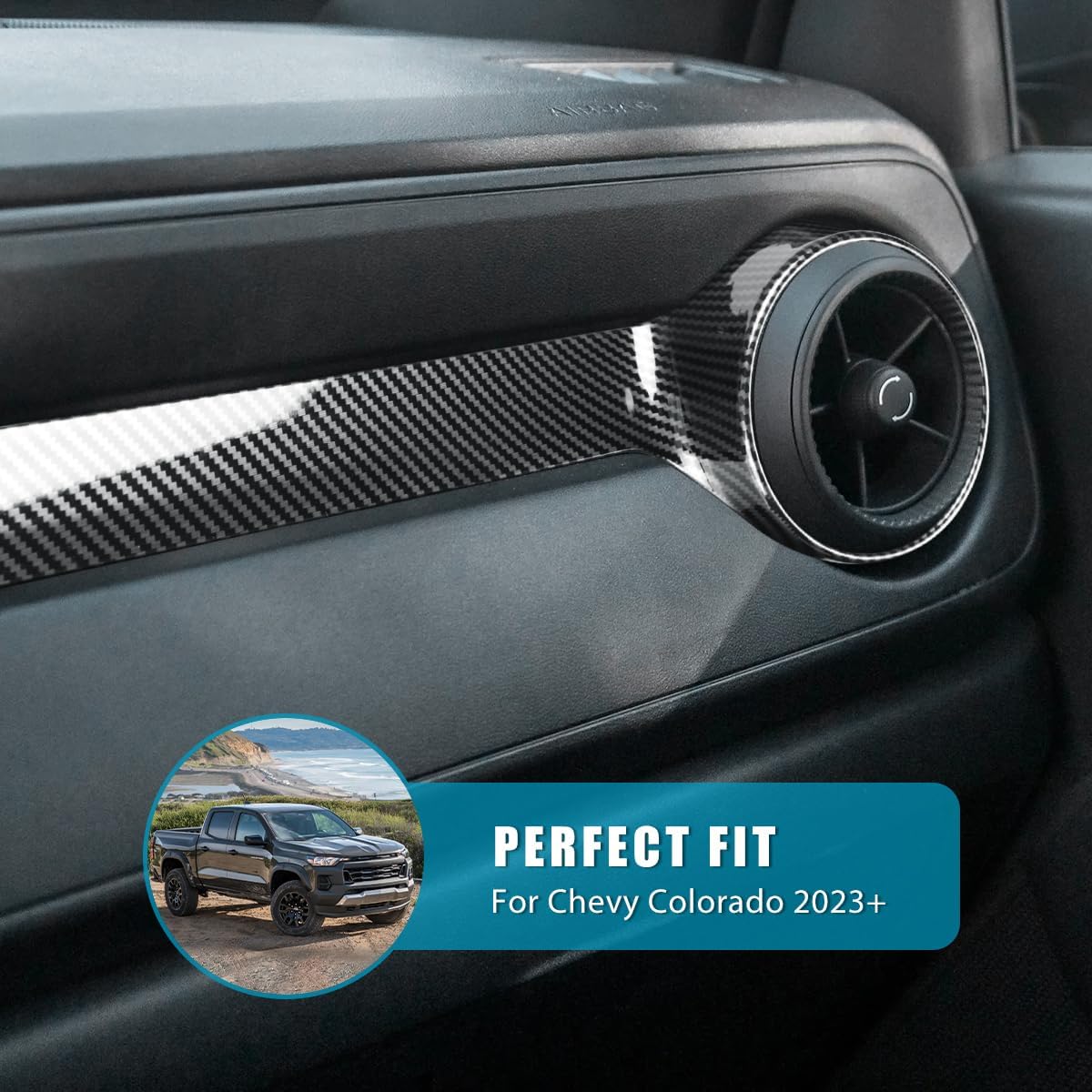 INTGET 2PCS Center Console Dashboard Panel with Side AC Vent Covers for Chevy/Chevrolet Colorado Accessories 2023 2024 2025 2026 Carbon Fiber Dashboard Side AC Vent Covers