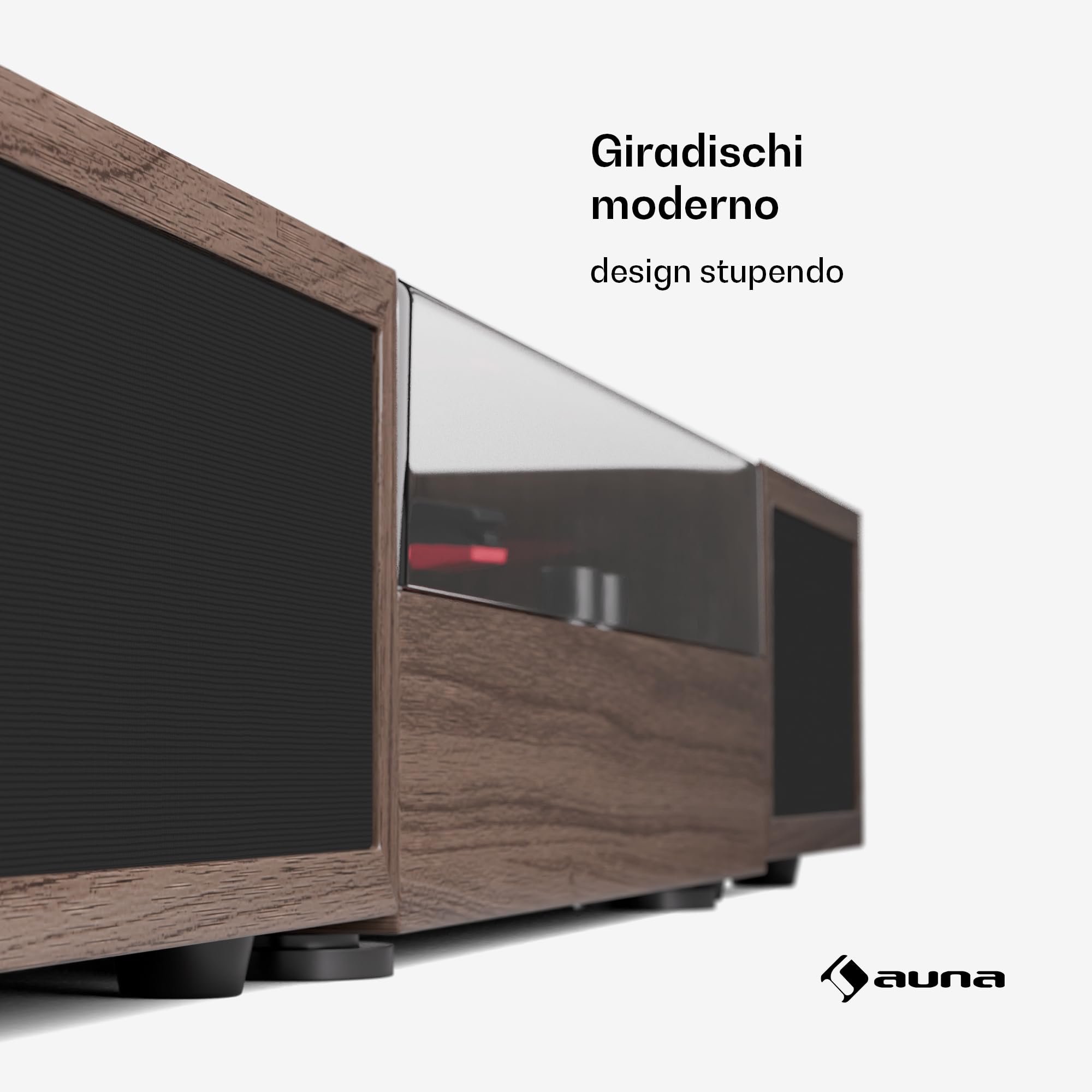 TT-Play - Giradischi Bluetooth, 3 Velocità, Altoparlanti Integrati: 2x10W, 33/45/78 RPM, Design Moderno, RCA-Out, Potenza Massima: 24W, Legno Scuro
