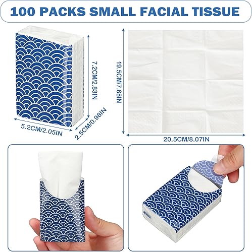 Miniatura 79 de Therwen Paquete de 100 pañuelos de bolsillo a granel, 1000 hojas, mini pañuelos a granel, 3 capas, tamaño de viaje pequeño, tamaño de bolsillo