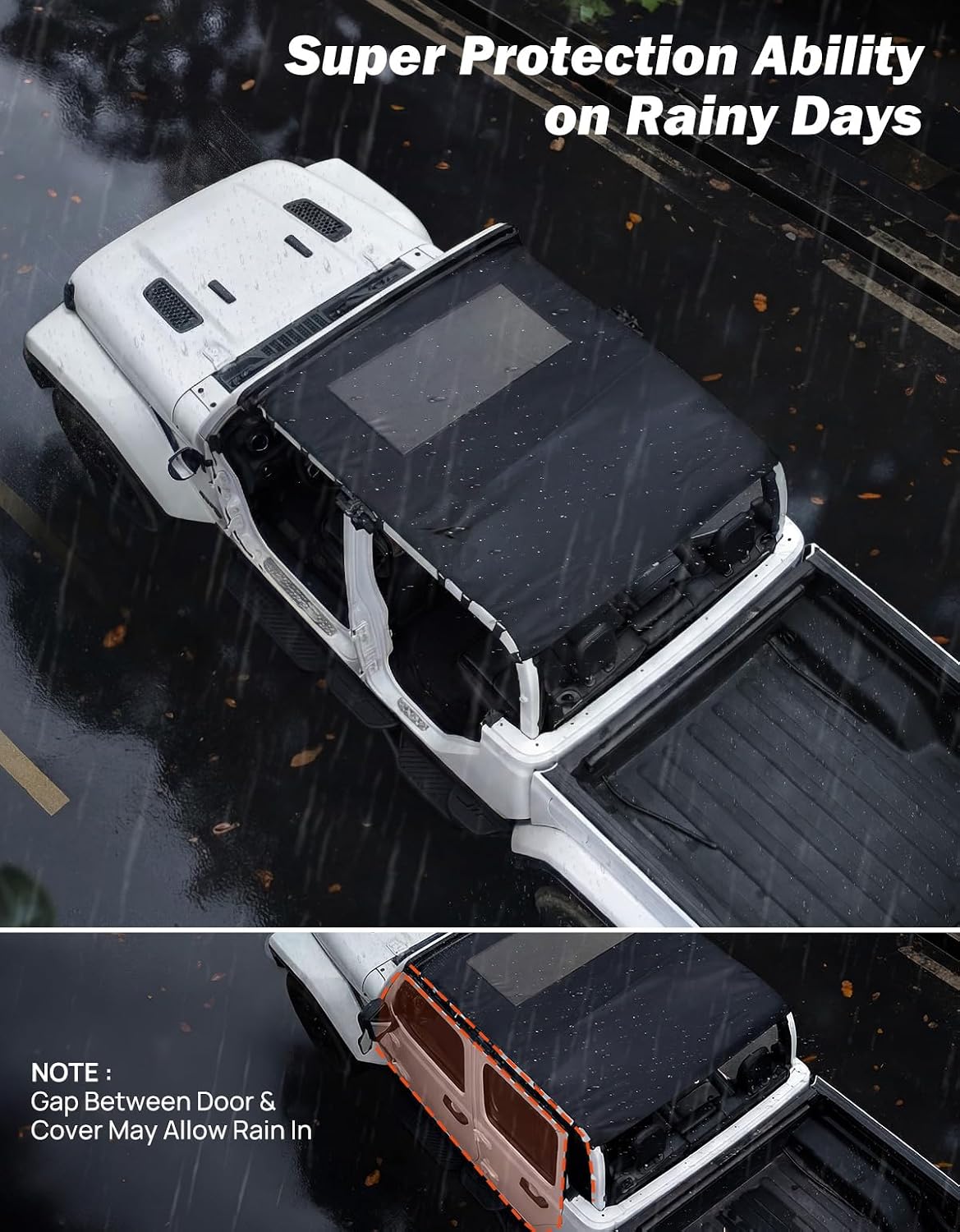 joytutus waterproof sun shade top for gladiator jt 2020-2026 – all-weather protection, uv block, rainproof & noise reducing soft top cover