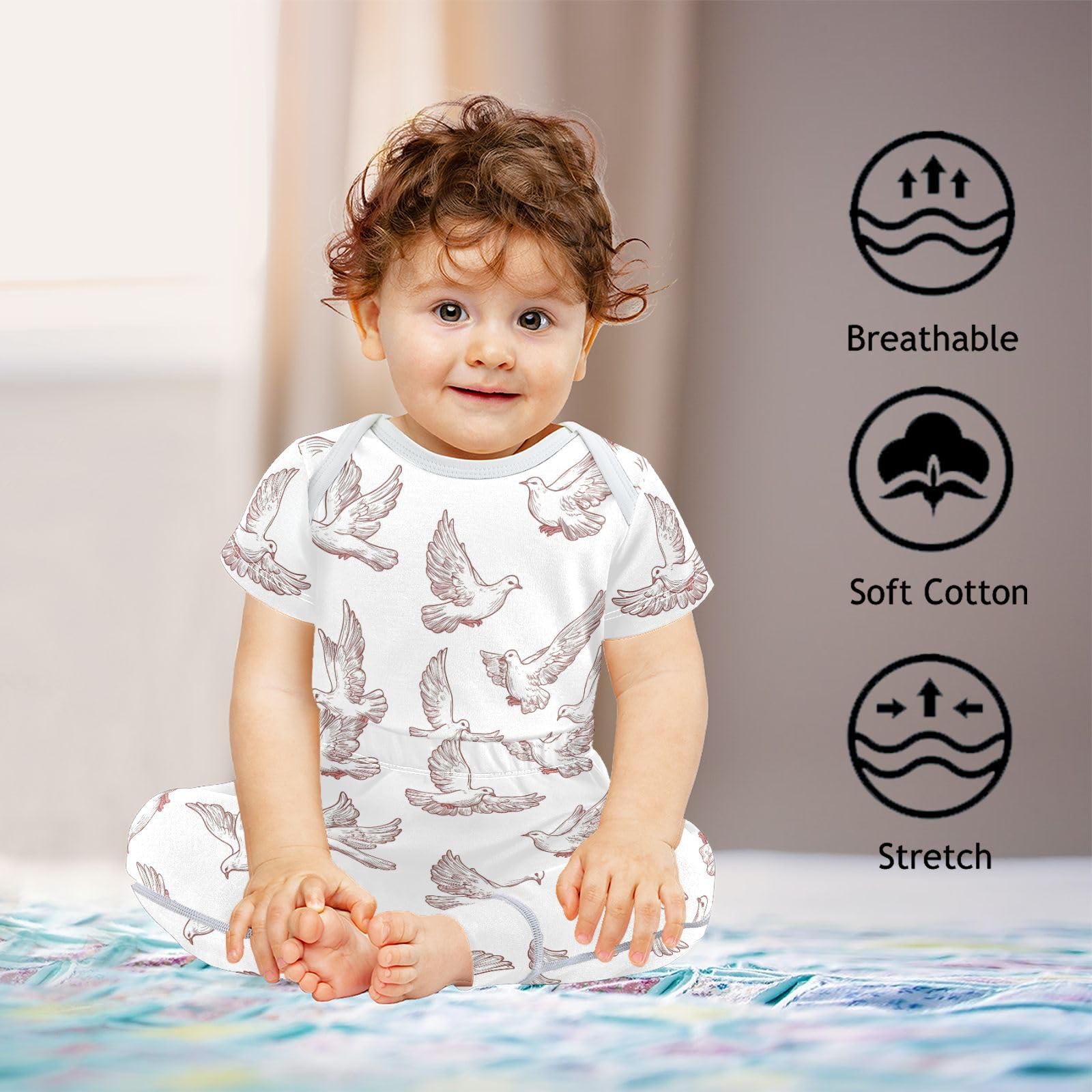 vvfelixl Dove Of Peace Baby Layette Sets,Baby Bodysuits Set Unisex Short Sleeve Babys Pants Sets 9-12M