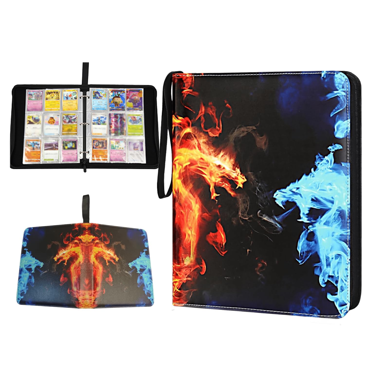 ZHUIYIWIN 9-Pocket Trading Card Zip Binder,900 Pockets Card Binder Folder, PU Leather Card Folder Trading for Collectible Games, Sports, TCG (Dragon b, 9-Pocket)