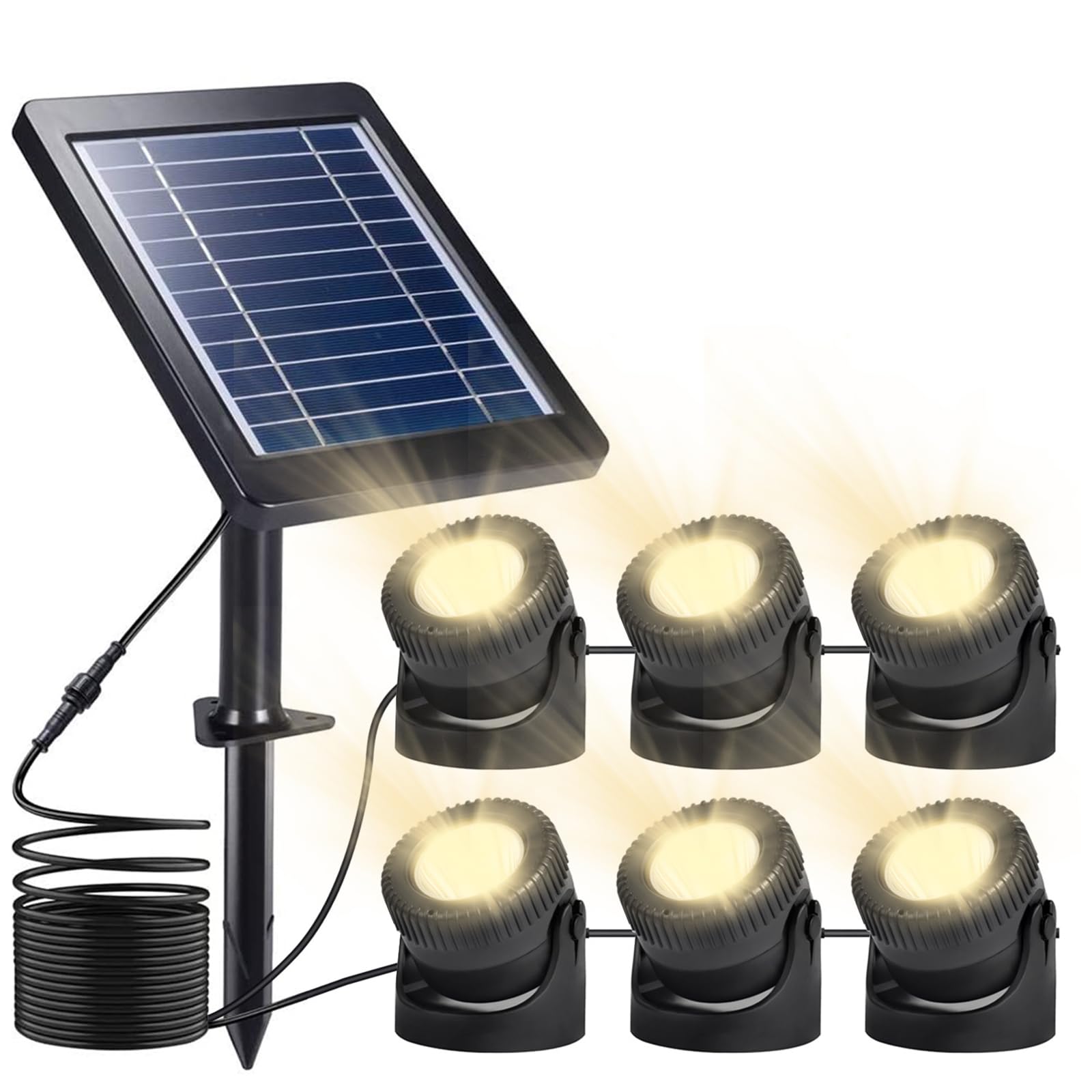 IP68 Wasserdichte Solar-Teichbeleuchtung, RGB-LED-Tauch-Unterwasser-Landschaftsstrahler für Springbrunnen-Pool, 6-in-1-Set (Warmweiß)