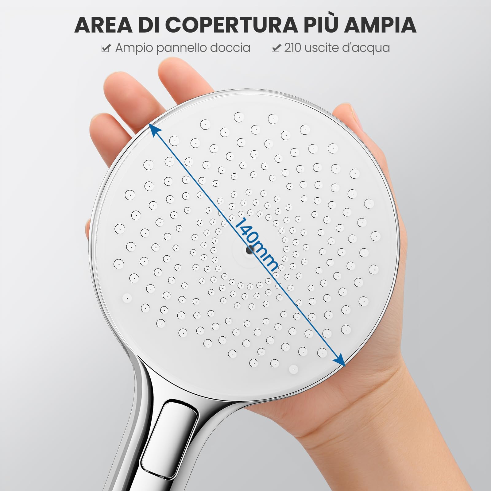 Auralum Soffione Doccia Anticalcare 140 mm - Alta Pressione 4 Modalità Regolabili Risparmio Idrico - Ugelli Silicone Autopulenti Cromato Bianco