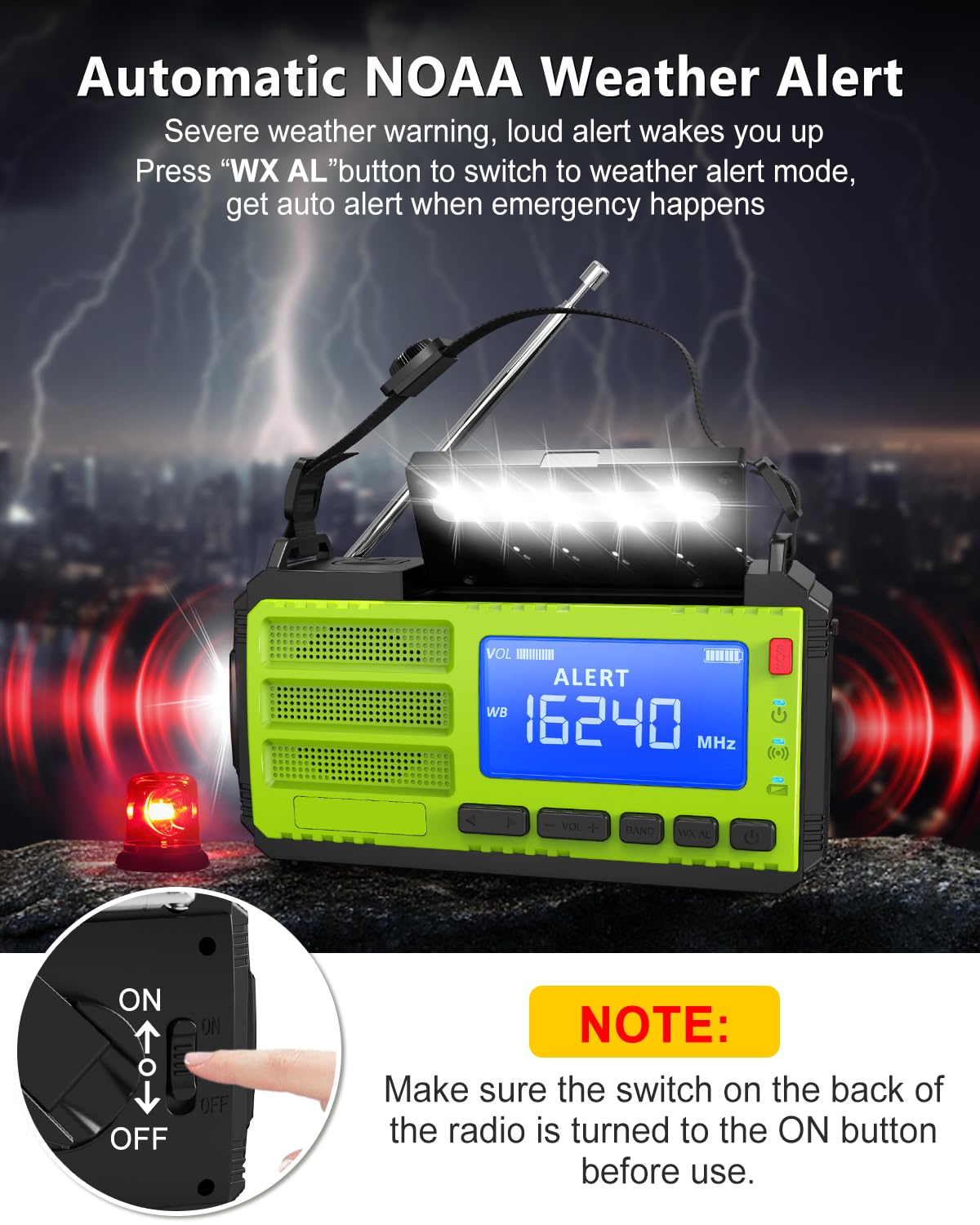 Radio awaryjne z korbą ręczną 10000 W/37000 mWh, radio alarmowe AM FM NOAA, przenośne, słoneczne, 4 metody ładowania, latarka 3-trybowa, lampa do czytania, alarm SOS, ładowarka do telefonu w nagłych