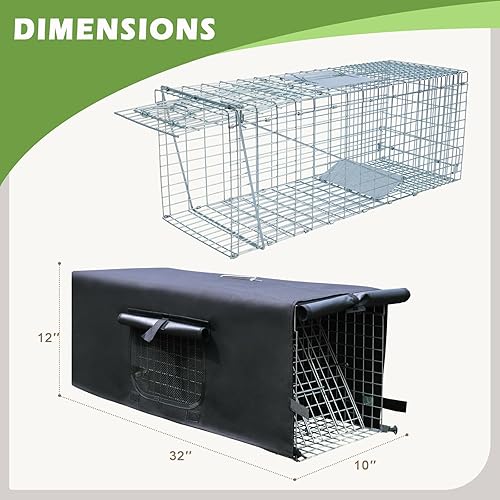 Miniatura 2 de Jaula trampa para animales vivos con cubierta, cubierta con ventana de malla para 1-2 puertas, jaula trampa plegable de 32 pulgadas de alta