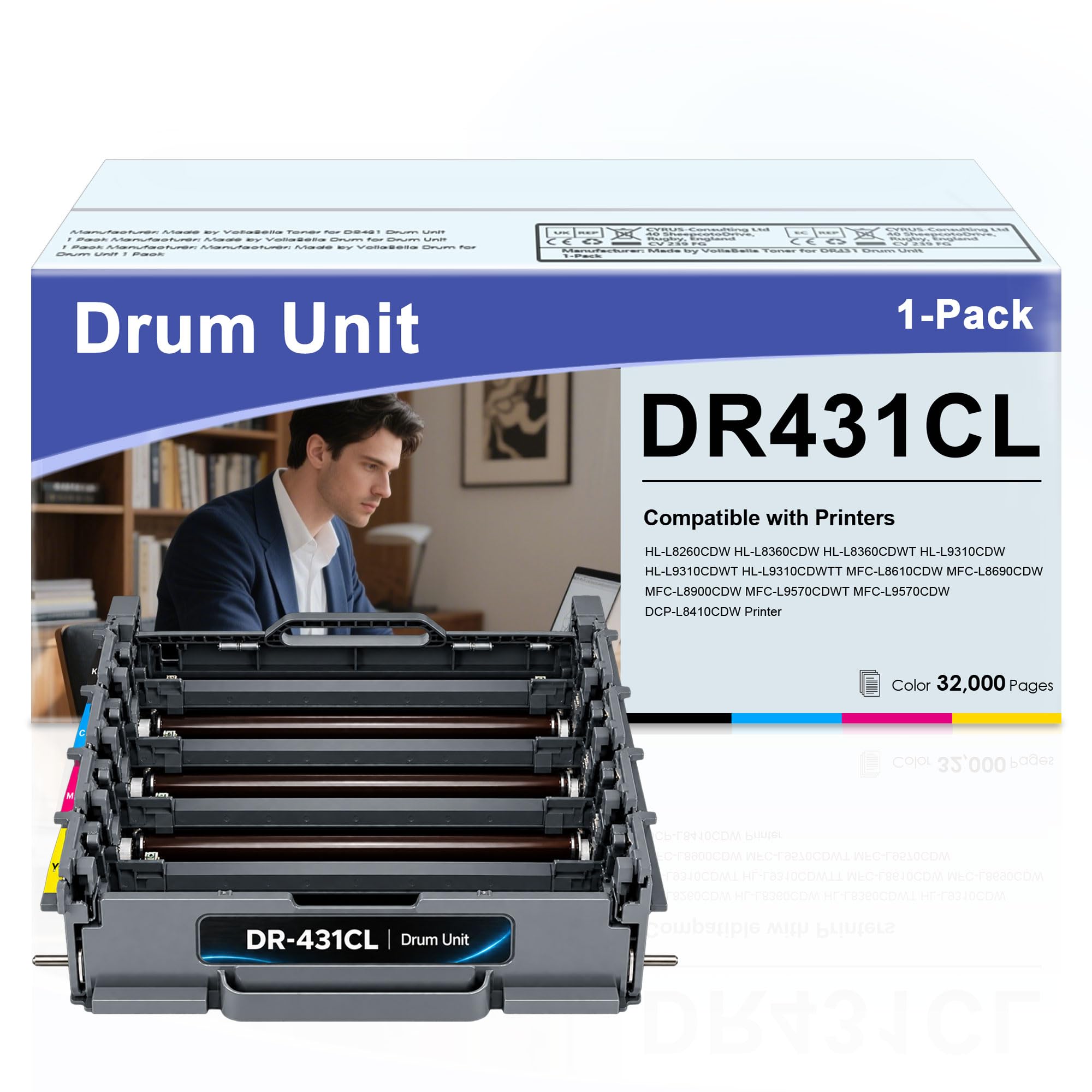DR431CL - Unità tamburo di ricambio per Brother DR-431CL compatibile con stampante HL-L8260CDN HL-L8260CDW HL-L8360CDW HL-L9310CDW MFC-L8610CDW MFC-L8900CDW MFC-L8905CDW (Toner non incluso)