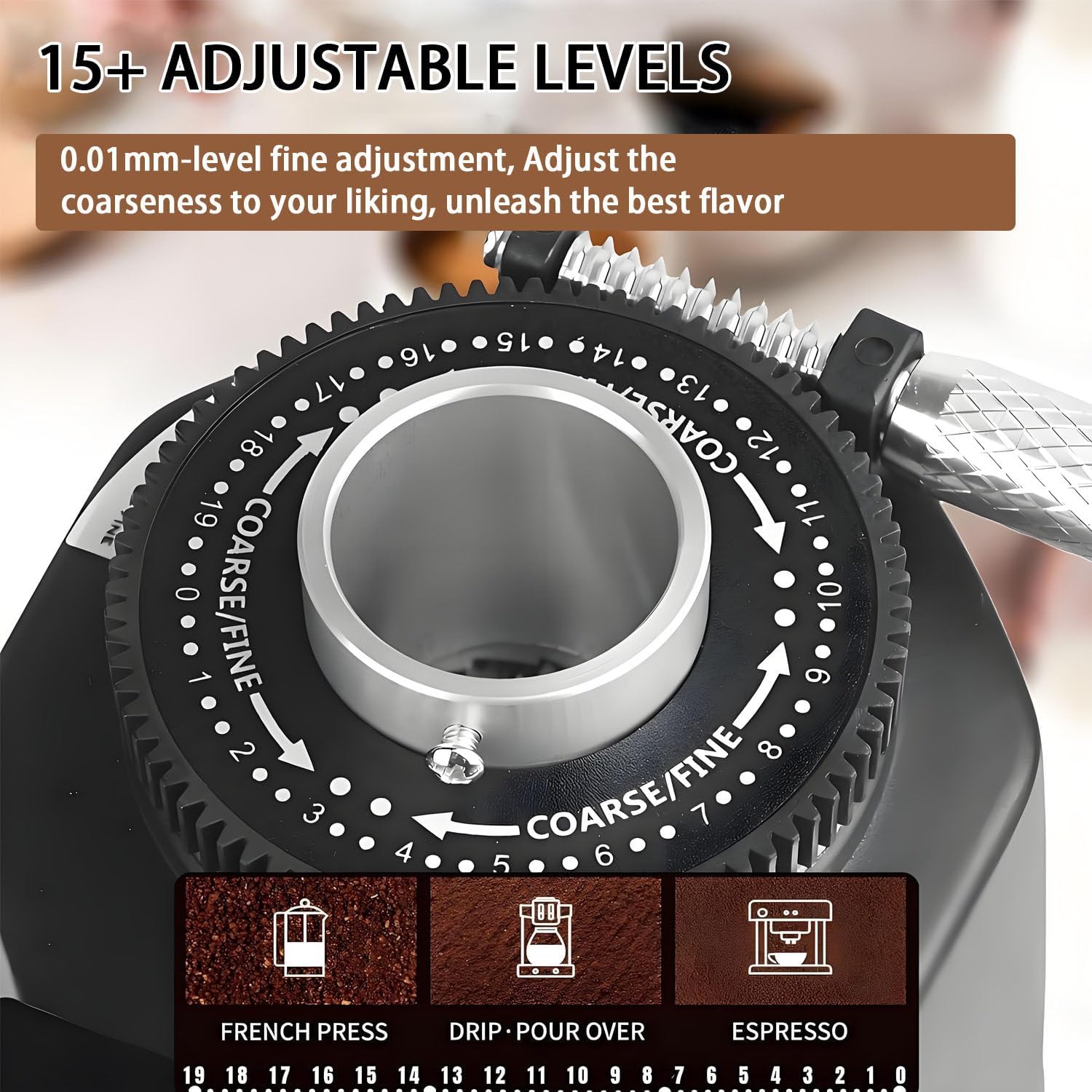 Electric Burr Coffee Grinder，Coffee Grinder，with 60mm Flat Burrs，LED Display， Portion Control，Detachable Funnel Stand，19 Precise Settings，for Espresso, Mocha Black