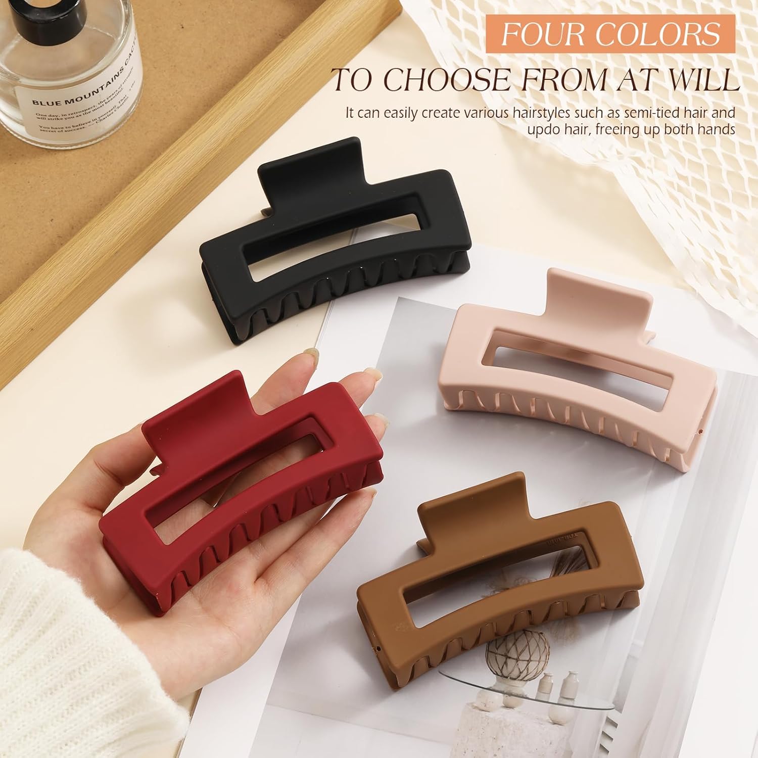 4 PCS Silicone Flexible Hair Claw Clips for Women, Cloud Soft Clips, 4 Inch Extra Large Claw Clips, Jumbo Claws clips for Thick Hair, Unsnappable Flexible Non-slip Rectangle, Valentine's Day Gifts - Image 6