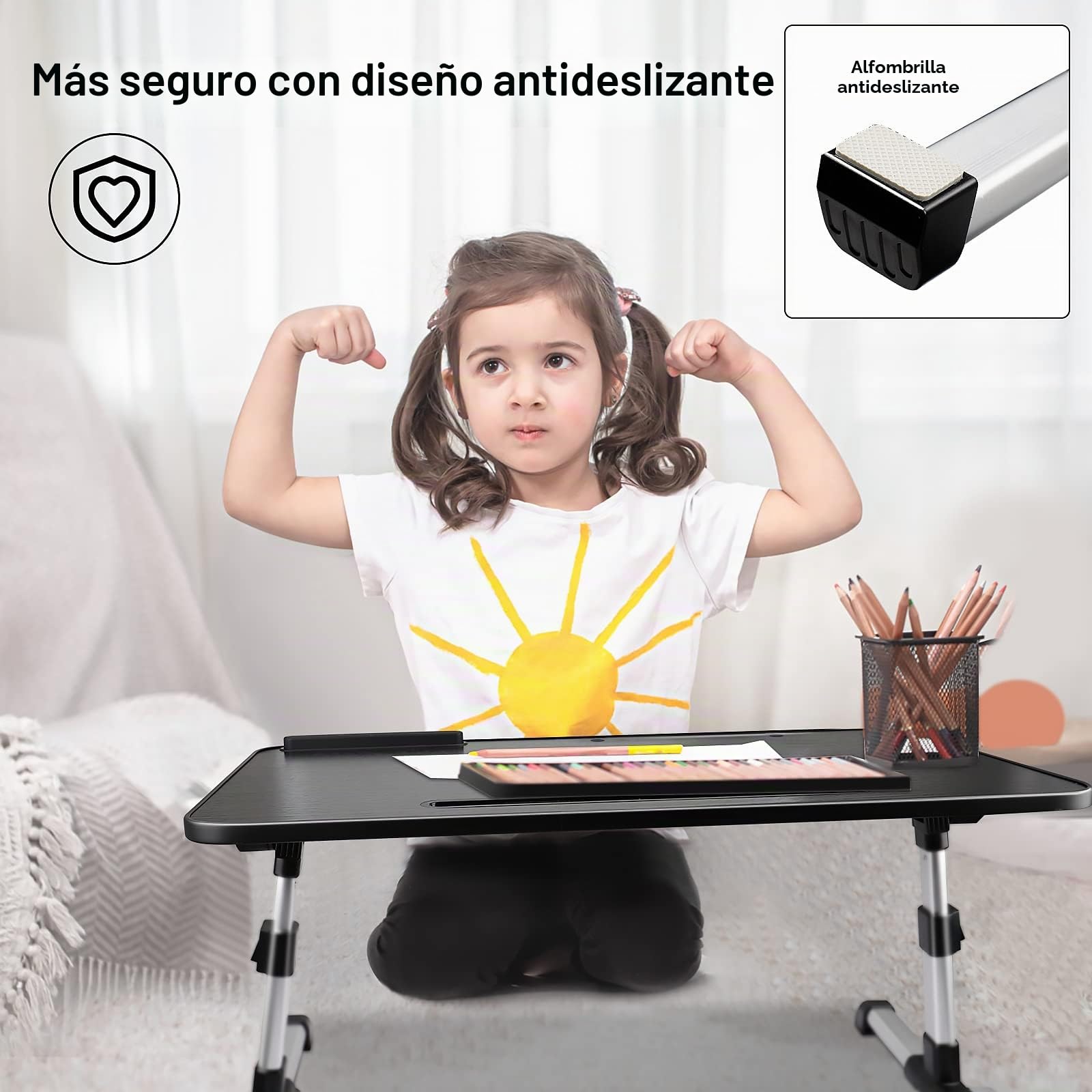 Mesa Cama, Bandeja Cama Regulable en Altura y Ángulo, Mesa Plegable Portatil con Cajón y Ranura para Pad, Mesa para Cama, Sofa, Suelo (53 x 30 cm)