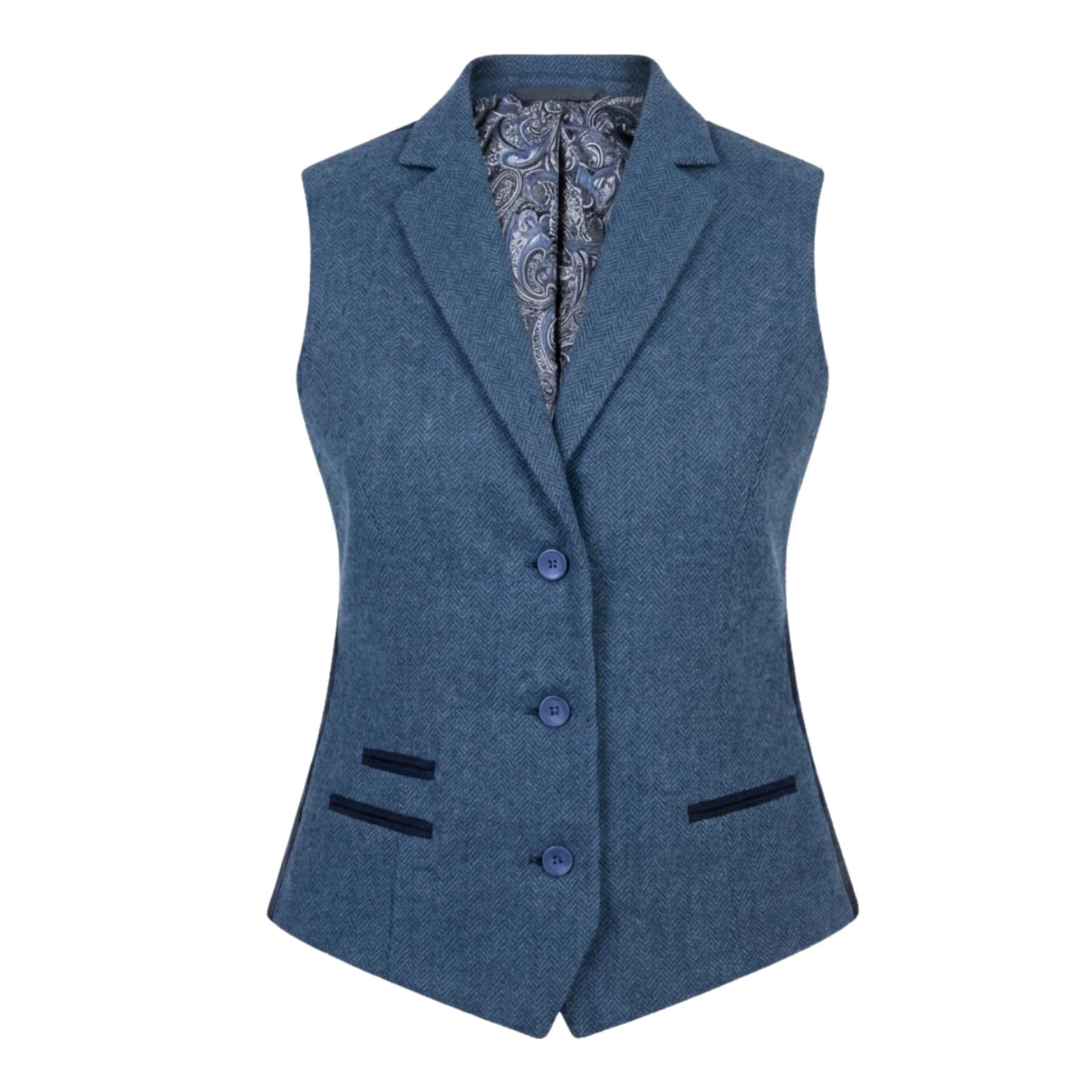 Truclothing Women's Blue Imw-01 - Tweed Herringbone Blazer Waistcoat - Uk 12 - Waistcoat