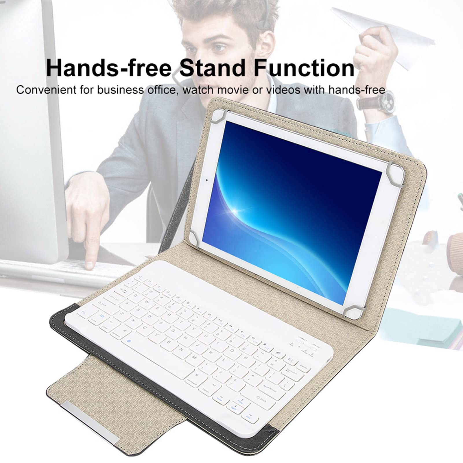 Teclado Bluetooth con funda de poliuretano para Android e iOS, funda abatible y soporte para tableta de 9.7 a 10.1 pulgadas, cubierta universal de teclado de 10 pulgadas 3