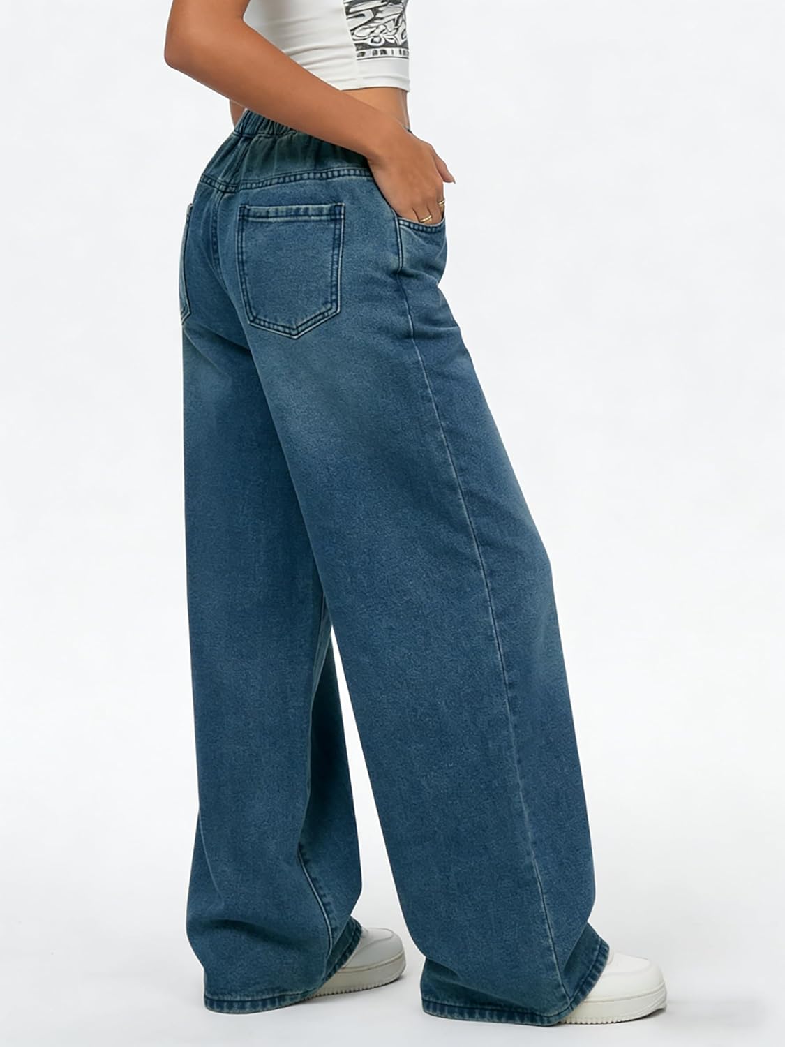 EMMIOL Baggy Jeans Women Wide Leg Y2K Vintage Denim Pants High Rise Boyfriend Dark Wash Pants