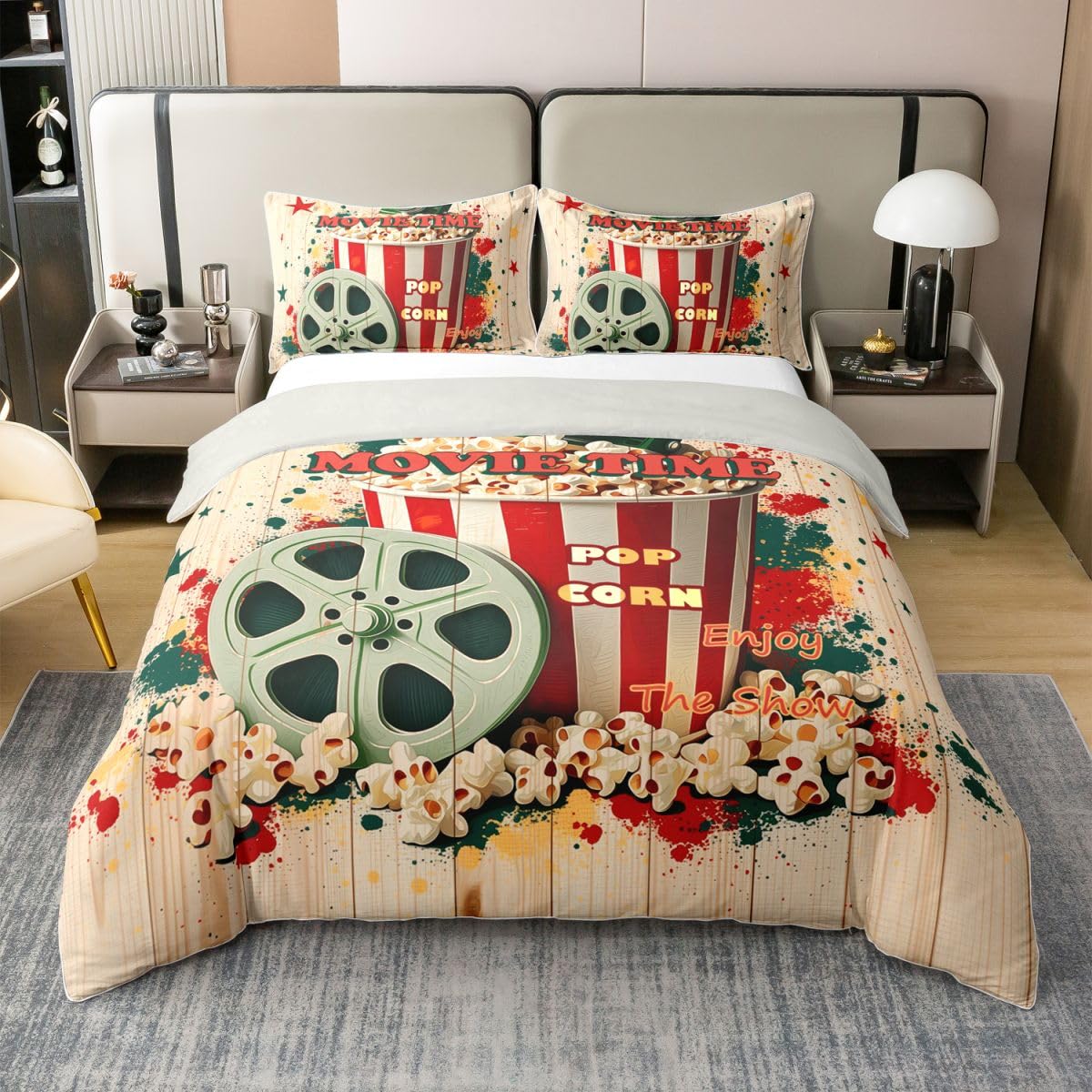 Parure de lit popcorn délicieux pour chambre enfant cinéma