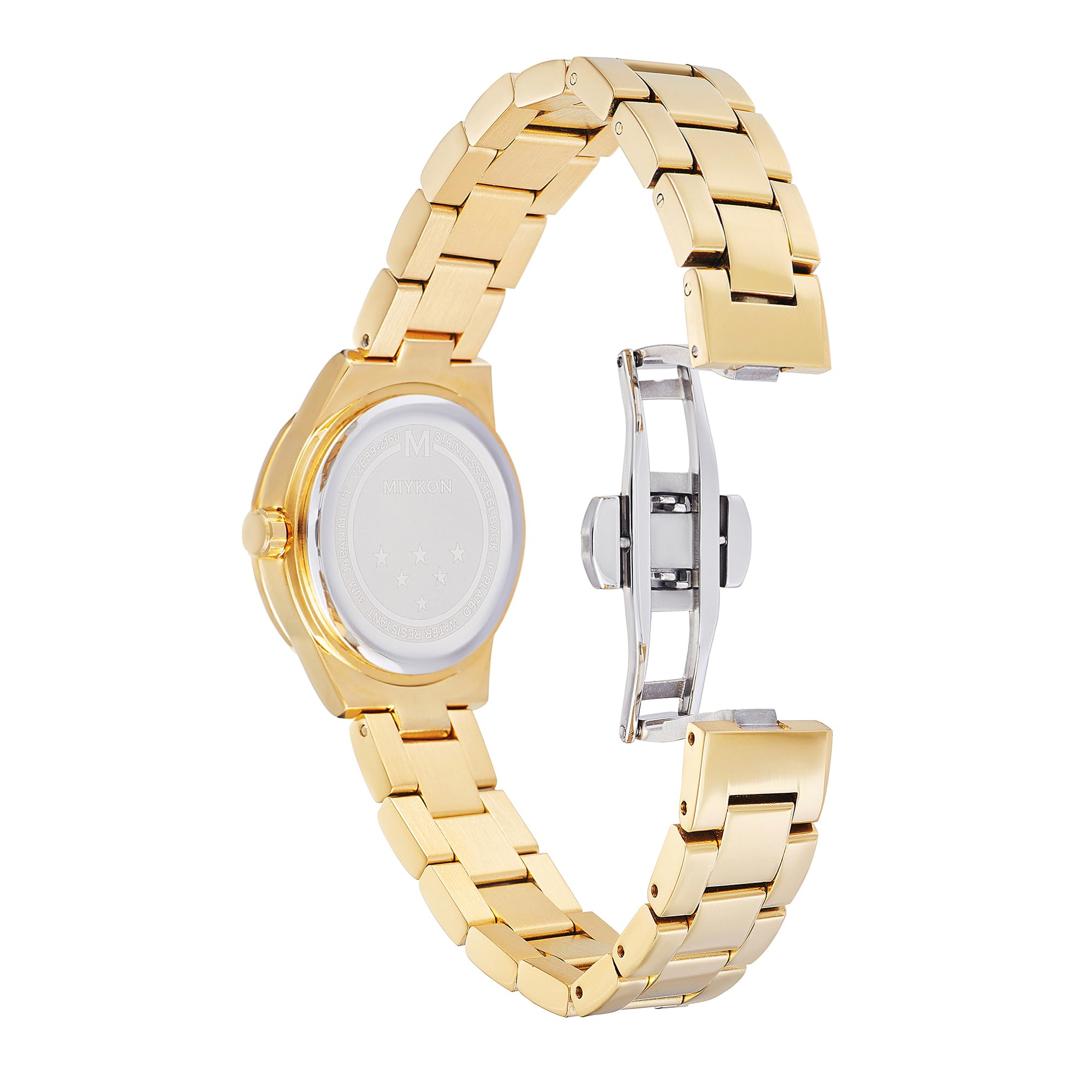 Miykon Orologio da donna in argento e oro, piccolo e delicato orologio da donna con veri cristalli, bracciale in acciaio inox IP da donna, vetro antigraffio, quarzo giapponese, resistente all'acqua