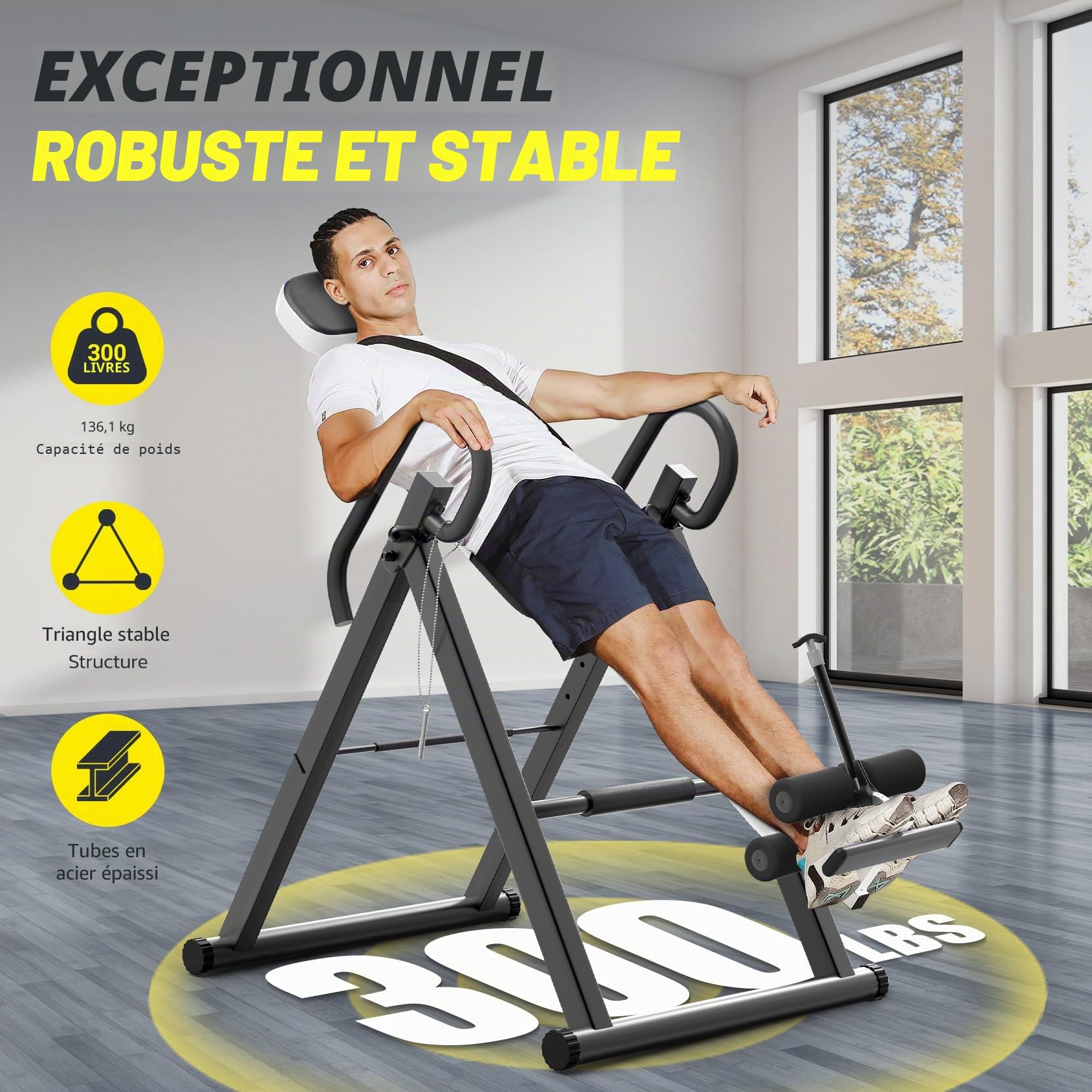 Dripex Banc Inversion Robuste avec appuie-tête et Ceinture de Protection | Réglable inversion machine d’étirement du dos pour soulager les douleurs